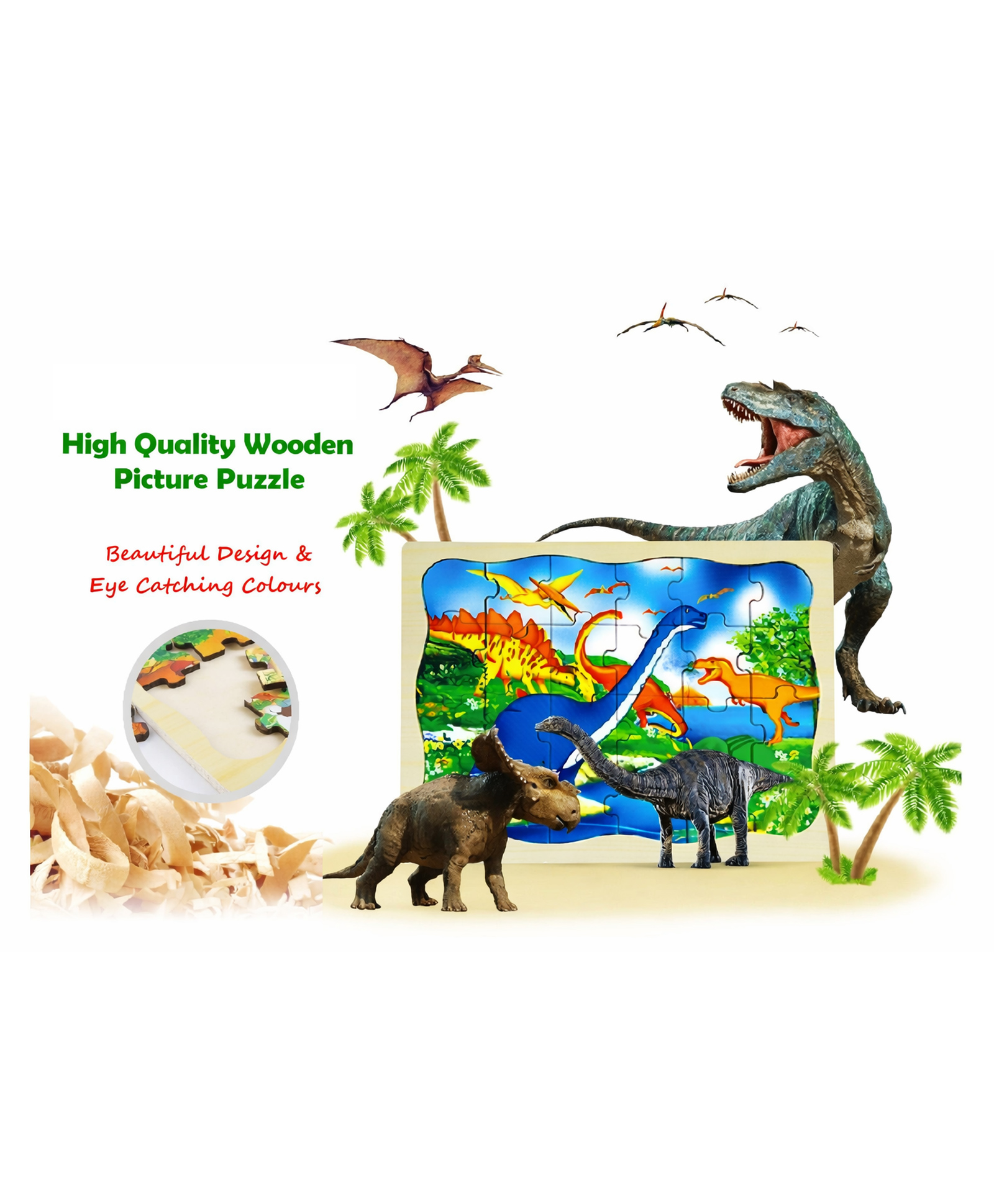 Sanjary High Quality Wooden Dinosaur Picture Puzzle Toy for Kids Educational Jigsaw Learning Game Colorful Design Preschool Montessori Brain Development Gift color design may vary-picture-39