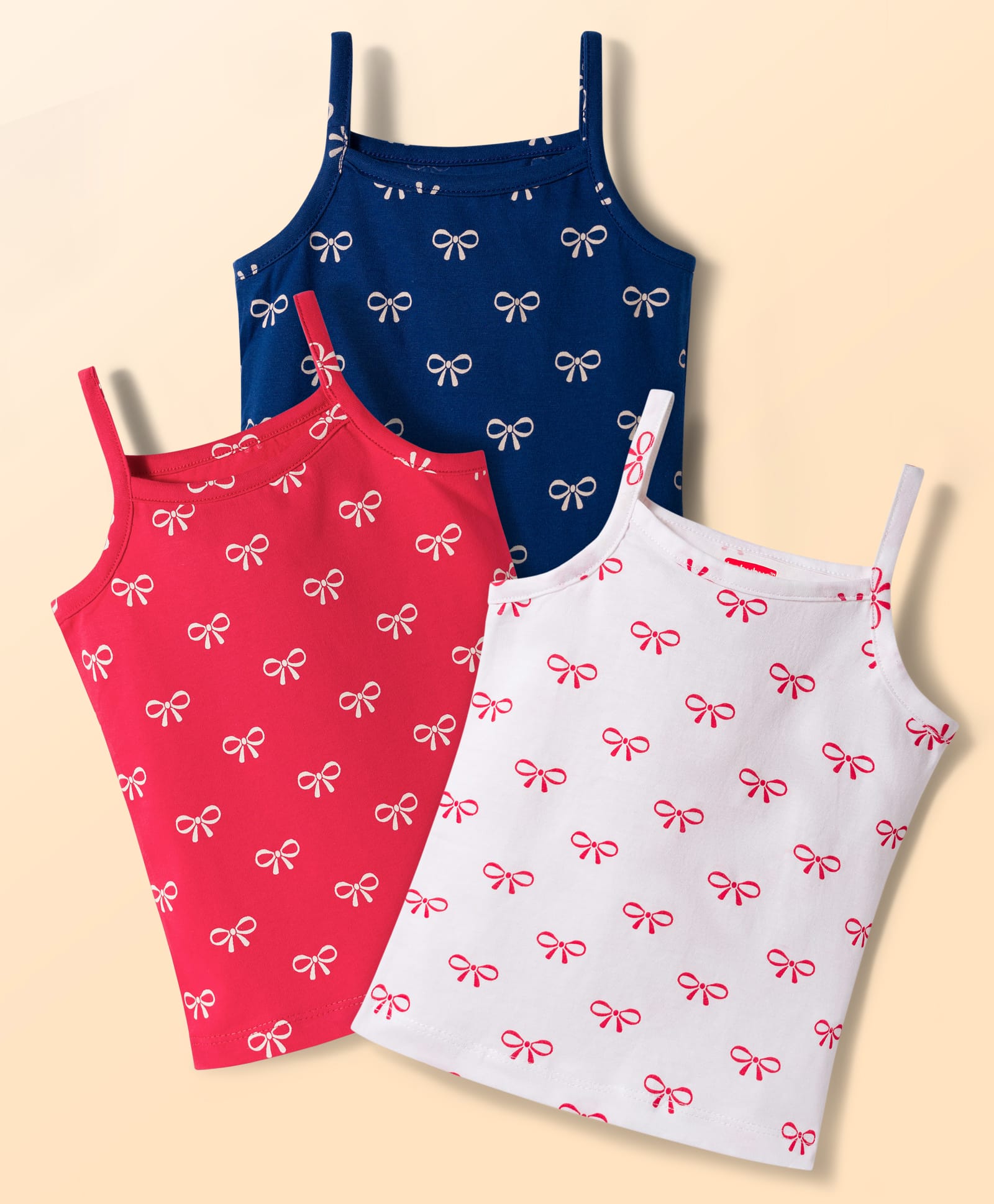 Babyhug 100% Cotton Knit Sleeveless Slips with Bow Print Pack of 3 - Navy Blue Dark Pink & White-image-15