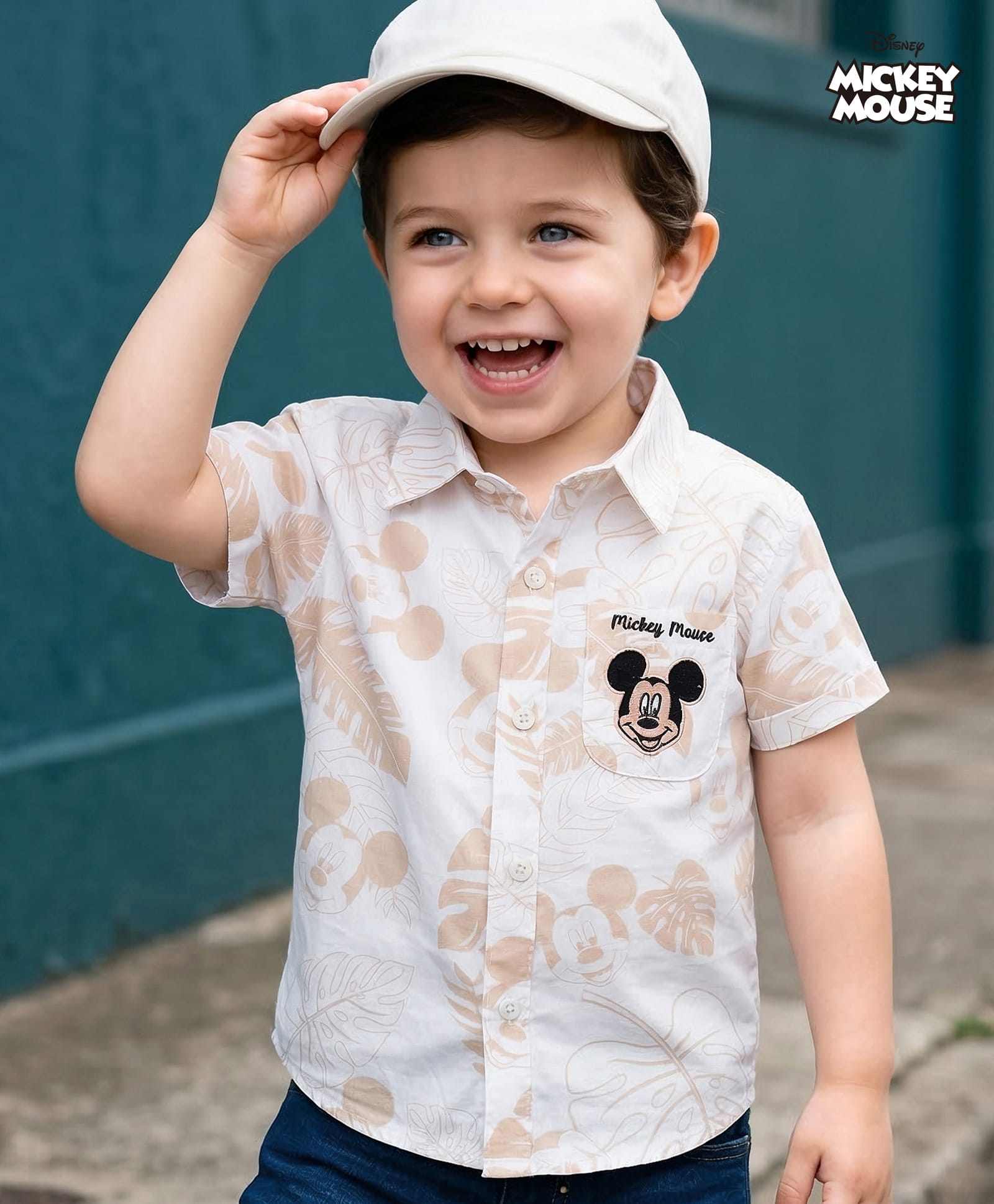 Babyoye Disney 100% Cotton Woven half Sleeves Shirt With Micky Mouse Graphics - White-picture-18
