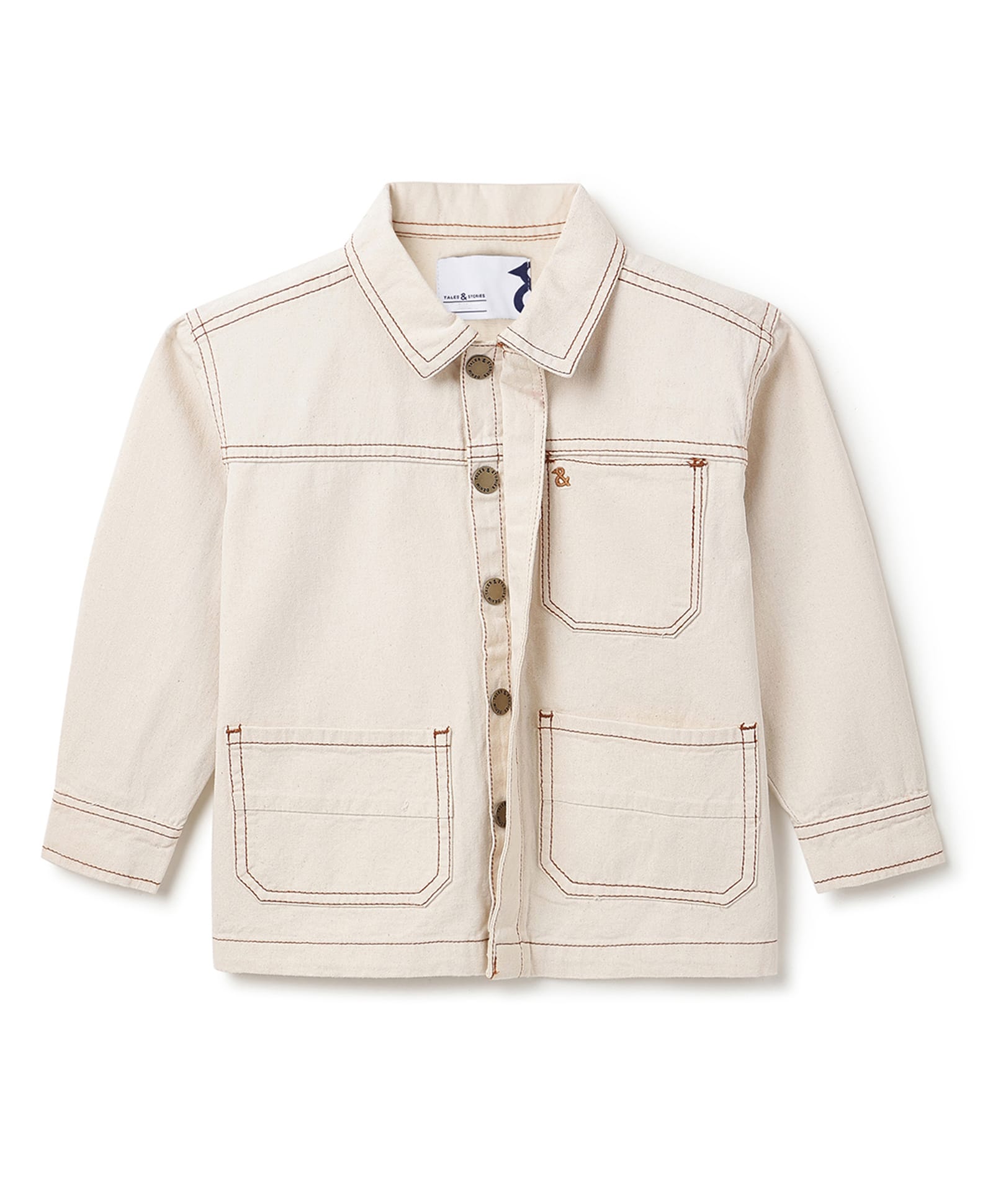 Tales & Stories Denim Woven Full Sleeves Thread Work Detailed Jacket - Beige-image-34