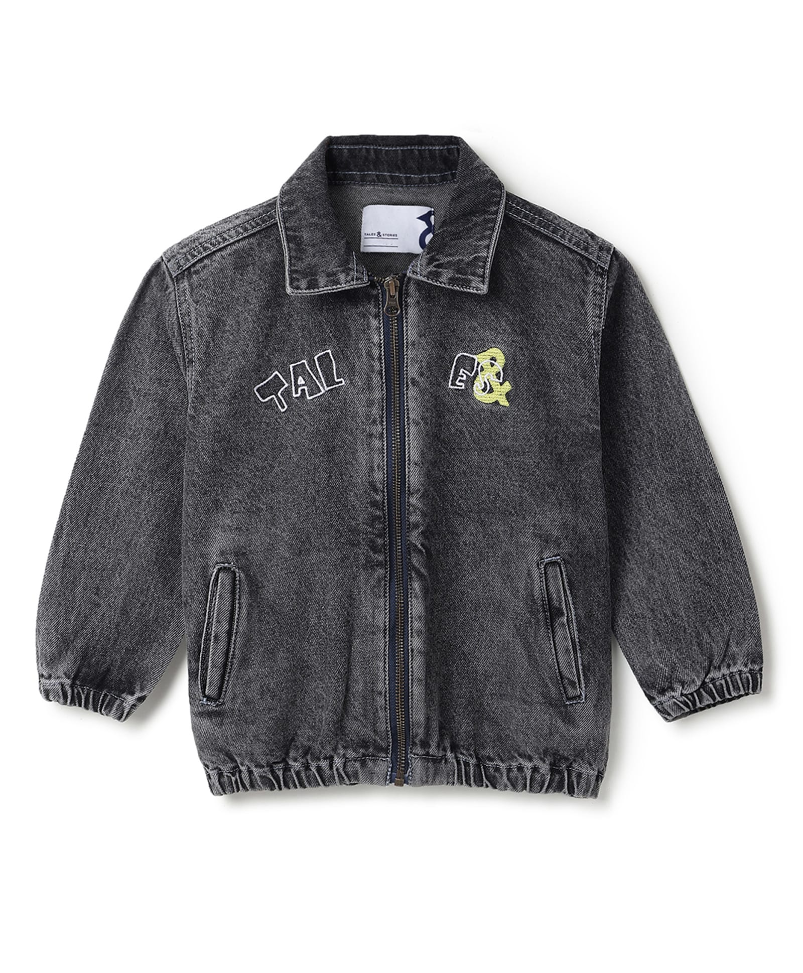Tales & Stories Denim Woven Full Sleeves Typography Embroidered Mild Washed Jacket - Grey-picture-42