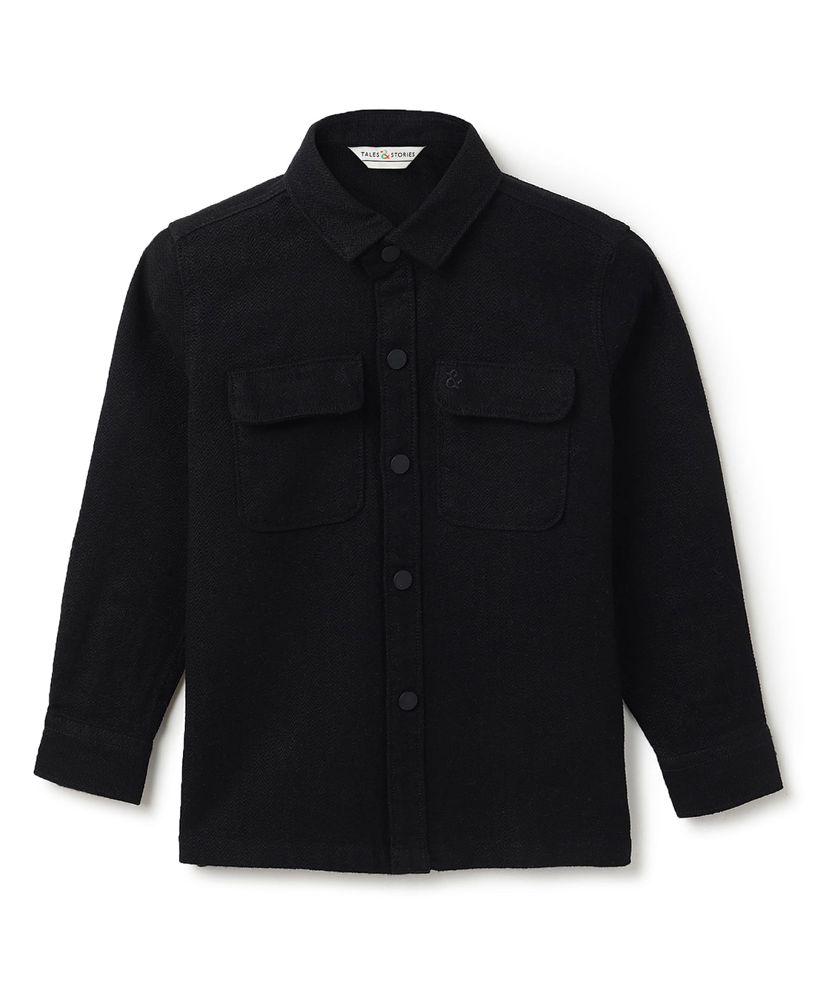 Tales & Stories Cotton Woven Full Sleeves Solid Shacket - Black-image-2