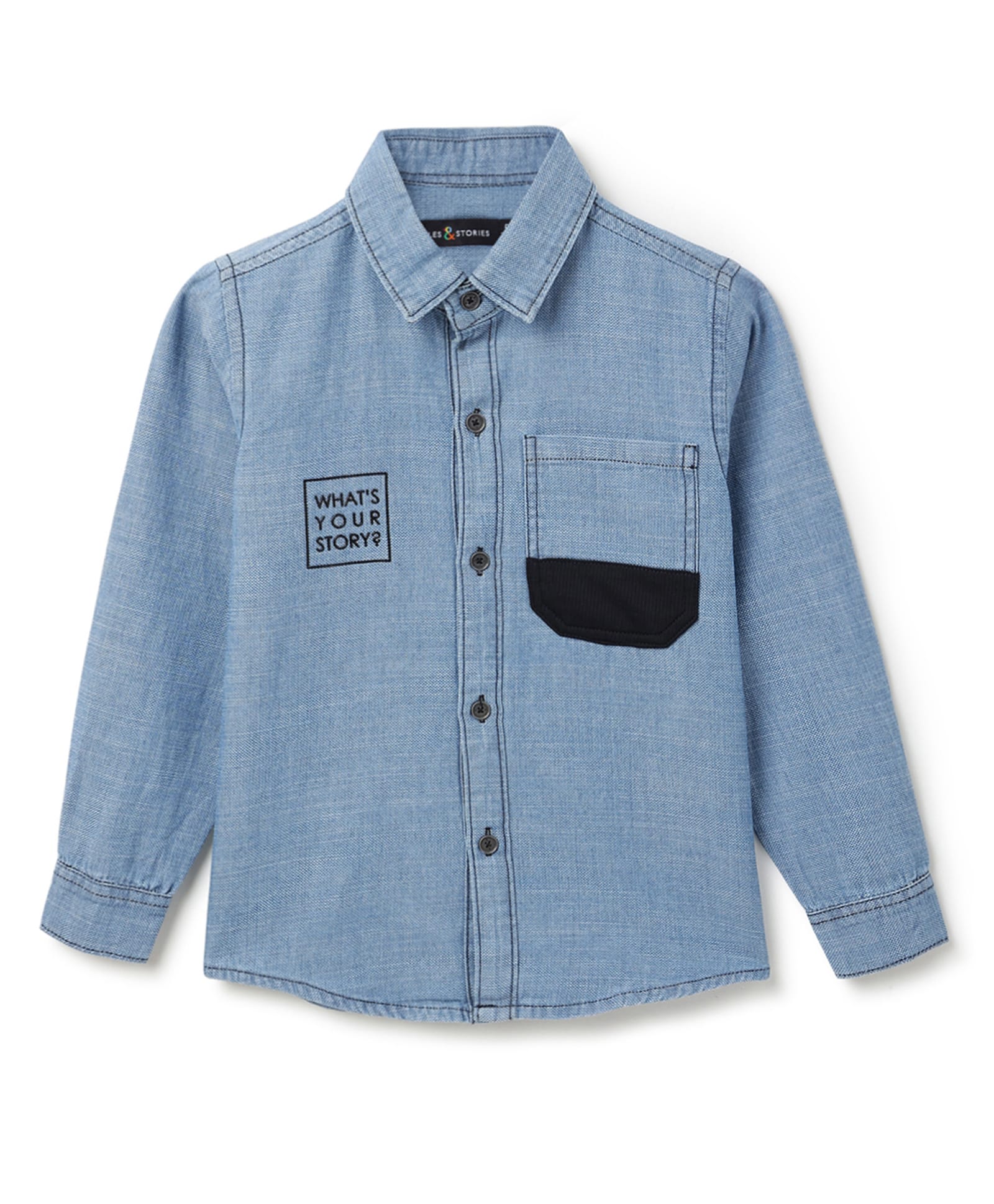 Tales & Stories Cotton Woven Full Sleeves Typography Embroidered Shirt - Light Blue-image-5