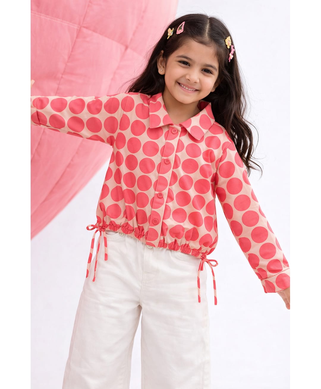 Tales & Stories Cotton Woven Full Sleeves Dots Printed Shirt Style Top - Pink-picture-34