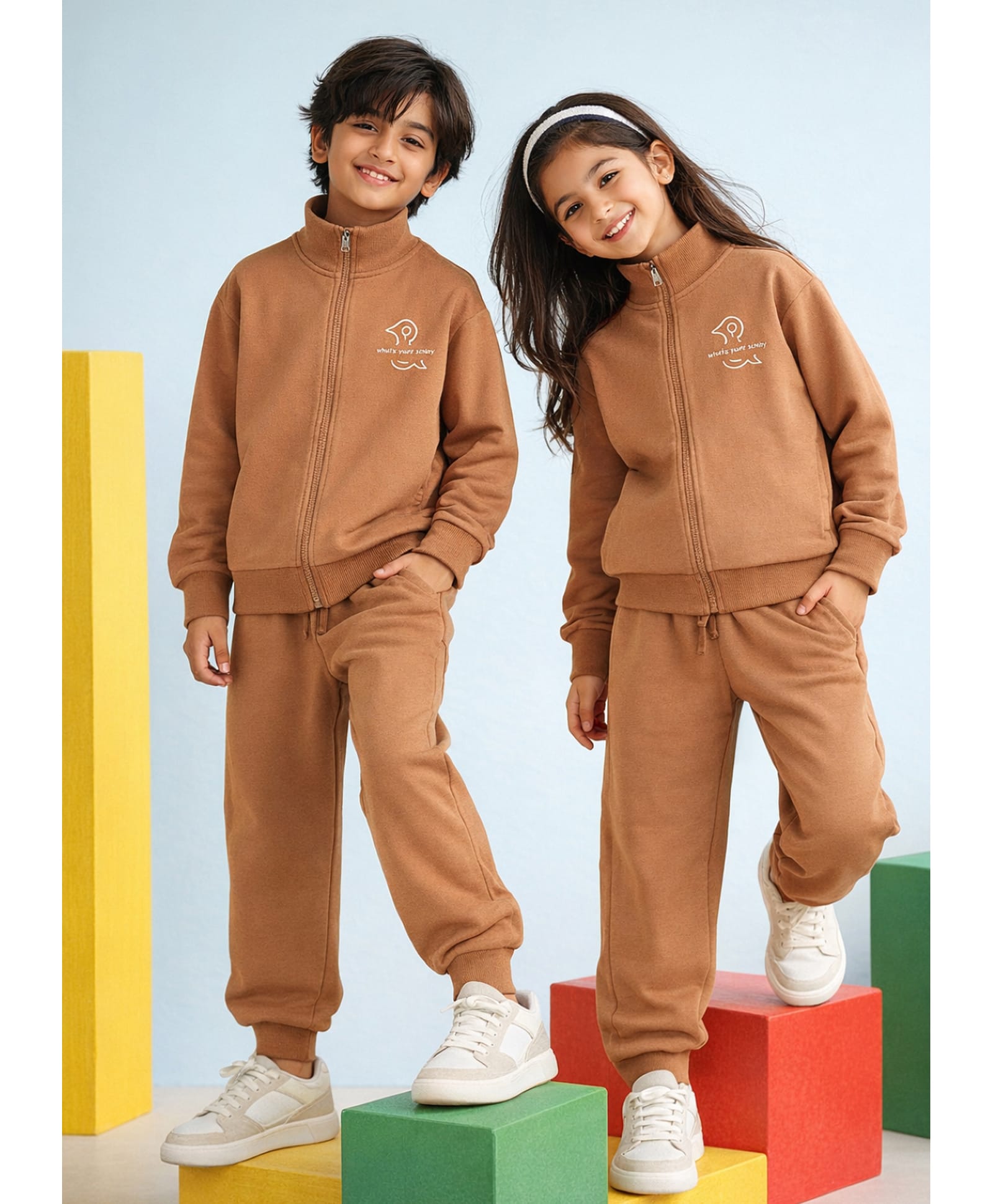 Tales & Stories Cotton Knit Full Sleeves Solid Winter Sweatshirt & Joggers Set - Brown-picture-21