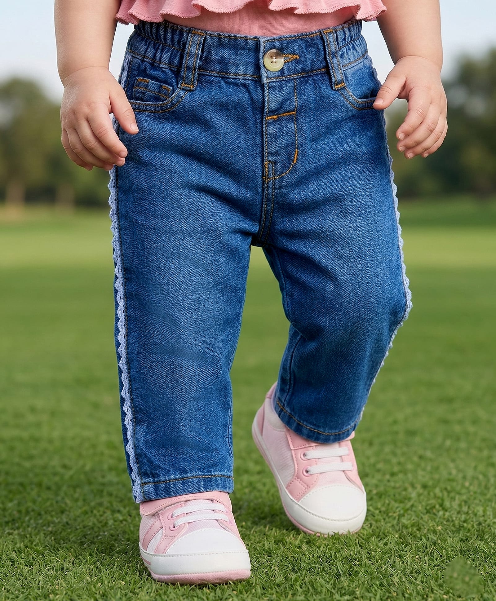 Babyoye 100% Cotton Lycra Woven Full Length Jeans With Embroidery - Blue-picture-26