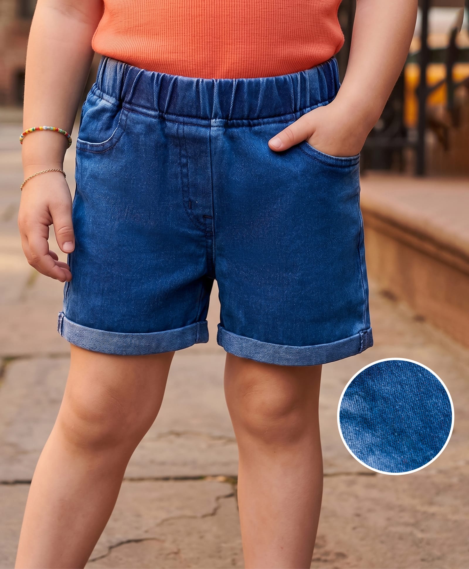 kookie kids india Kookie Kids 100% Denim Roll Up Shorts - Blue-picture-19
