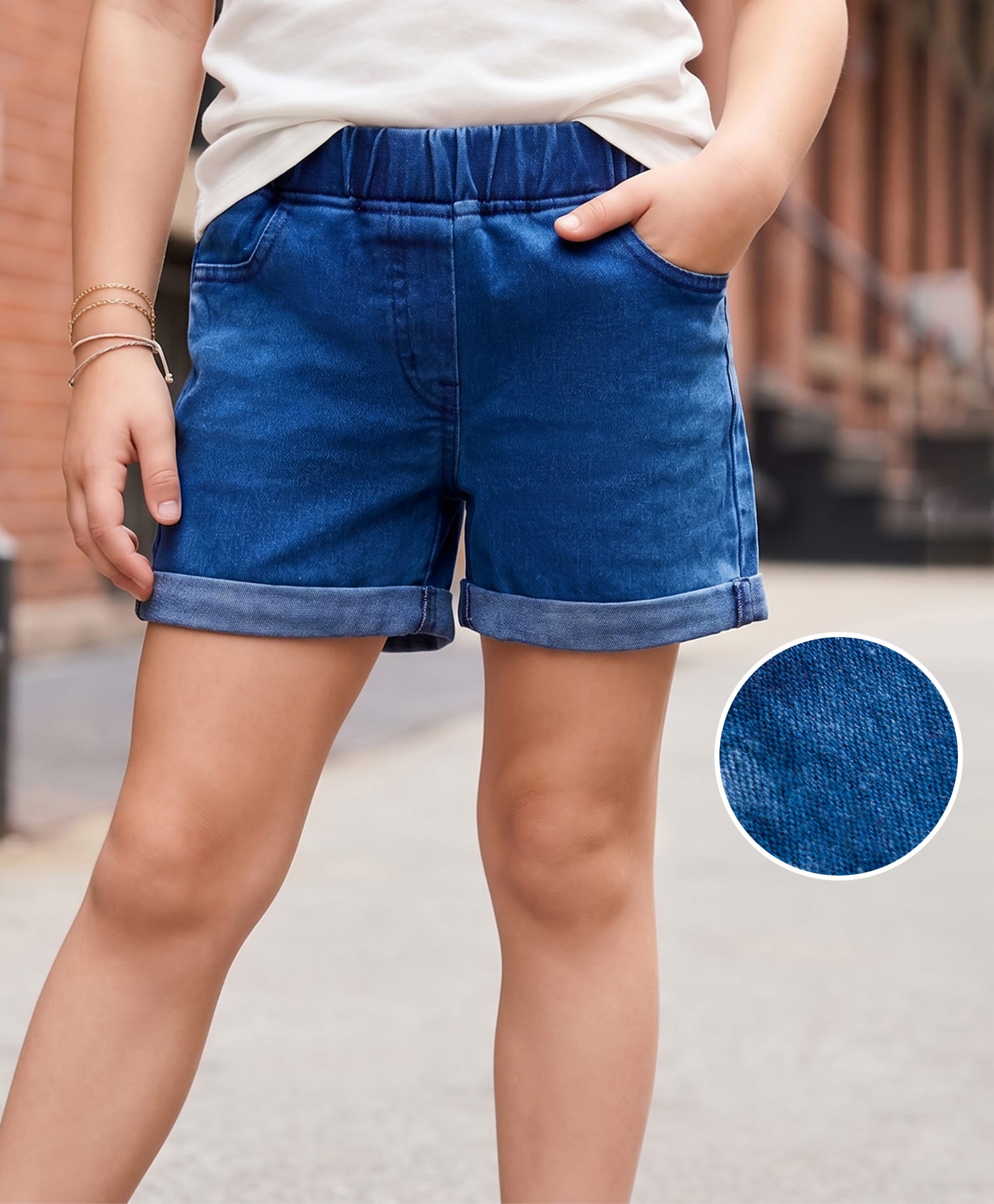 kookie kids india Kookie Kids 100% Denim Roll Up Shorts - Blue-picture-23
