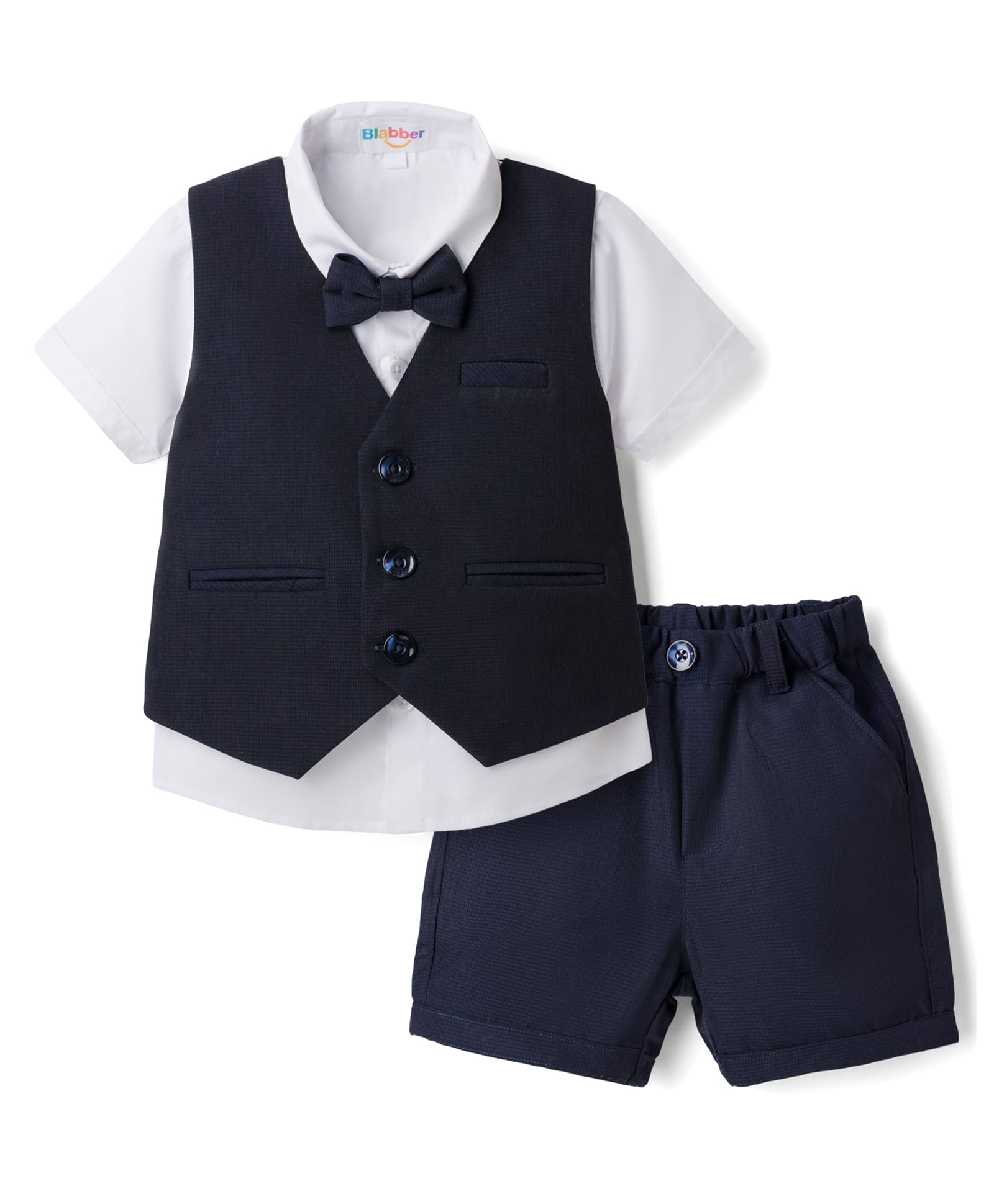 Blabber Full Sleeves Solid 3 Piece Party Suit Set With Bow - Navy Blue-picture-20