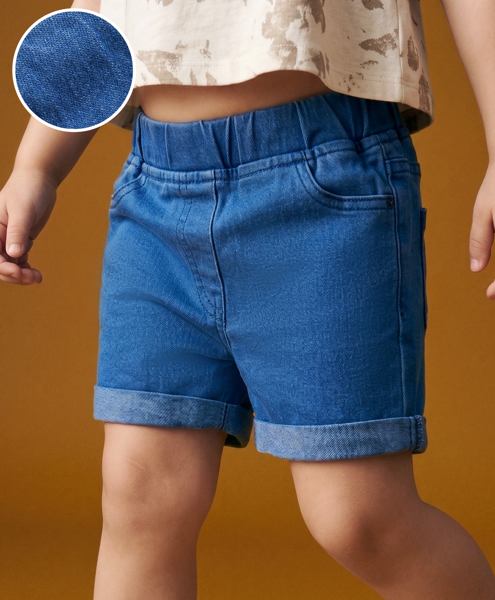 Kookie Kids Solid Color Denim Rollup Shorts with Elasticated Waist - Navy Blue-image-49