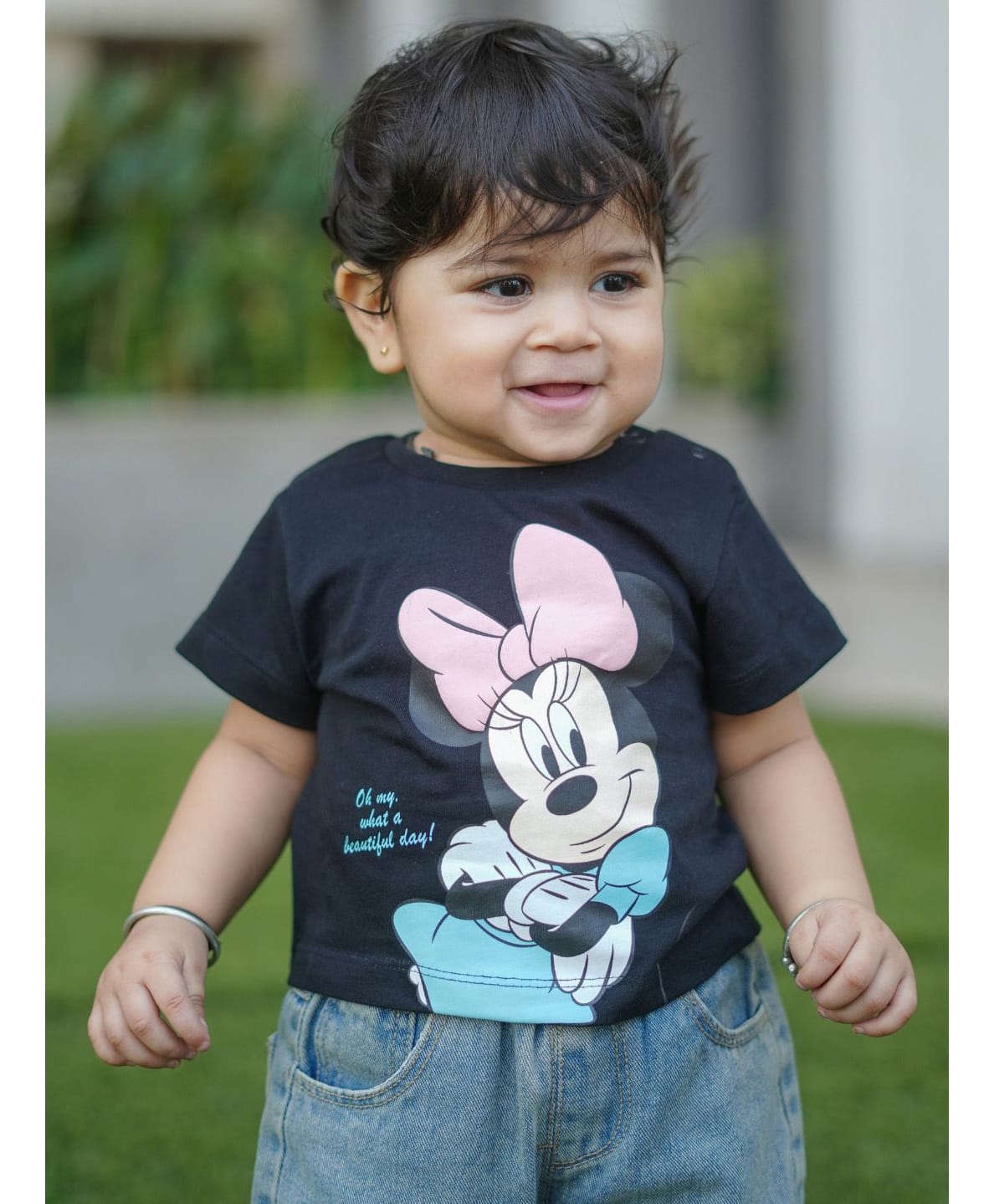 Nap Chief Cotton Knit Mickey & Friends Featuring Half Sleeves Minnie Mouse Printed Tee - Black-image-36