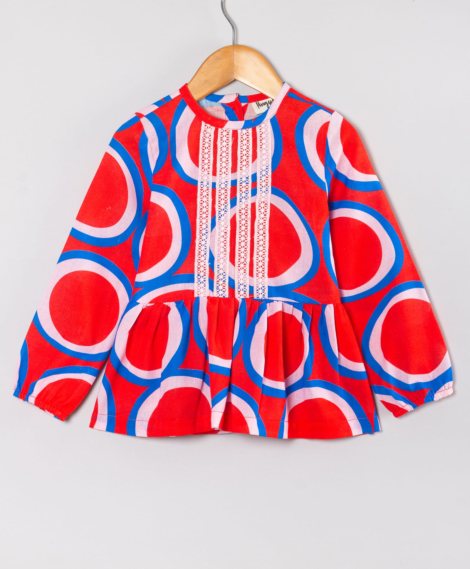 Hugsntugs Cotton Woven Full Sleeves Abstract Printed Embroidery Detailed Top - Red-picture-14