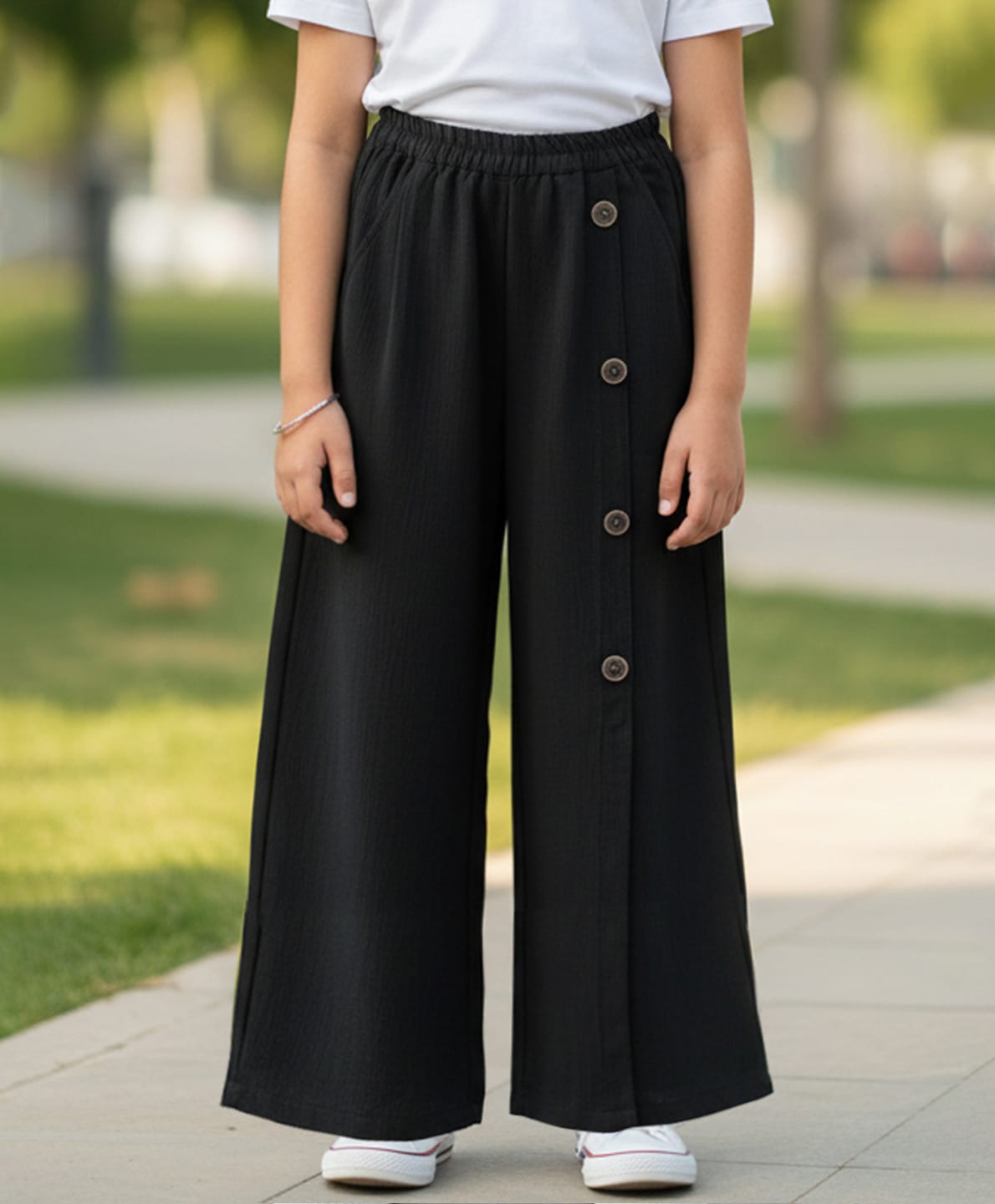 Cutiekins Cotton Lycra Woven Buttons Detailed Trousers - Black-picture-35