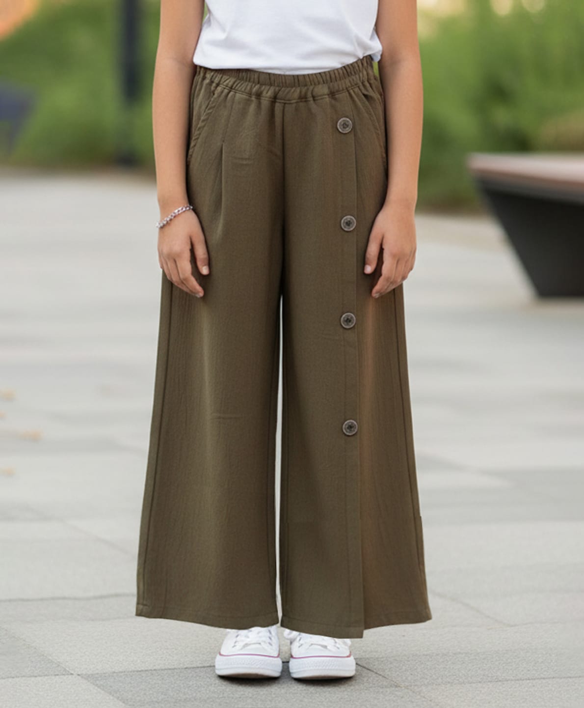 Cutiekins Cotton Lycra Woven Buttons Detailed Trousers - Olive Green-picture-29