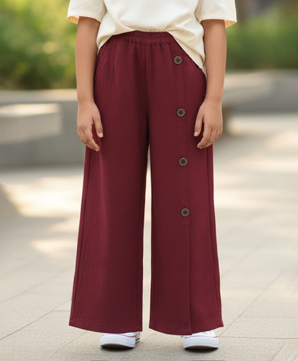 Cutiekins Cotton Lycra Woven Buttons Detailed Trousers - Maroon-picture-30