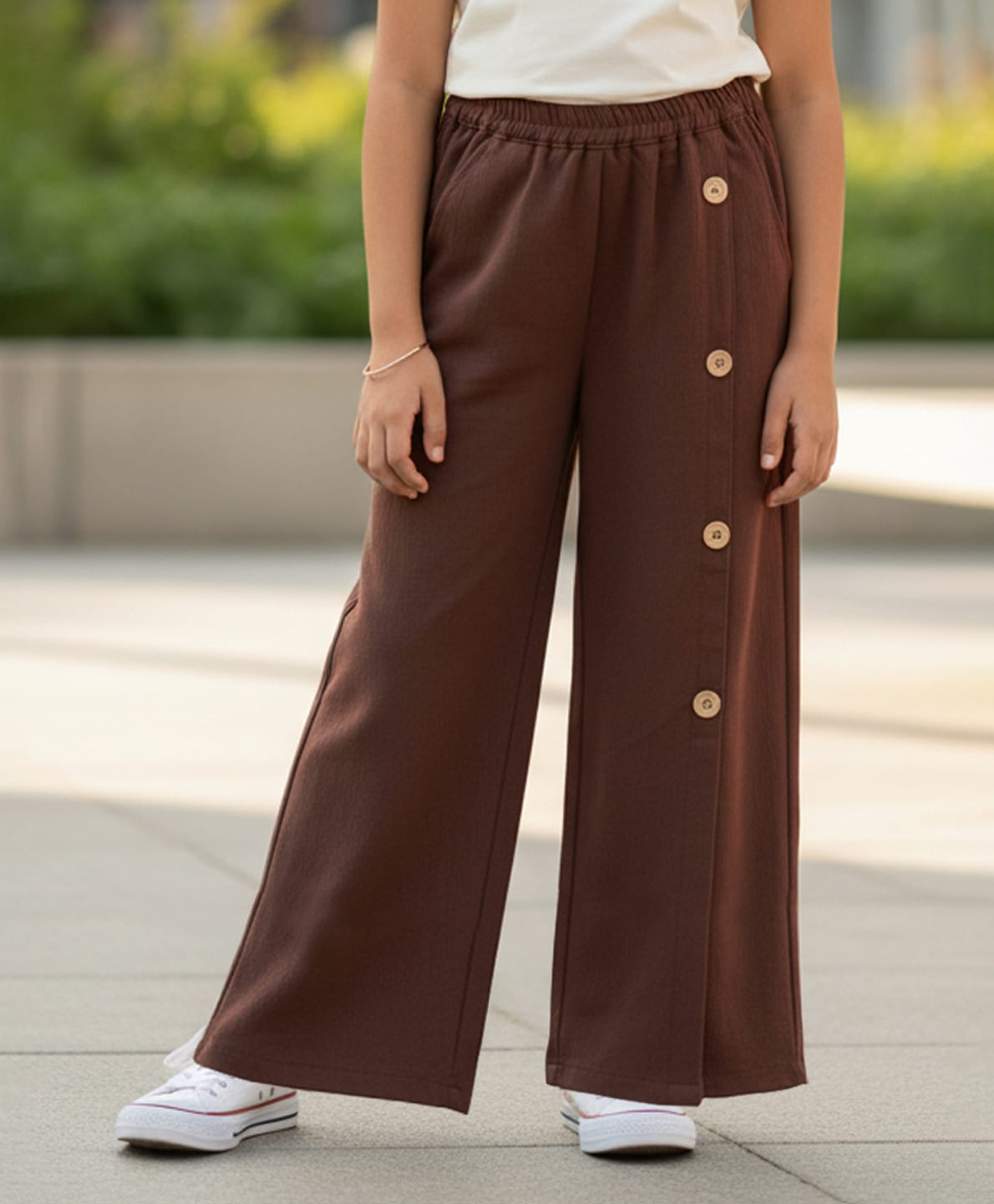 Cutiekins Cotton Lycra Woven Buttons Detailed Trousers - Dark Brown-picture-33