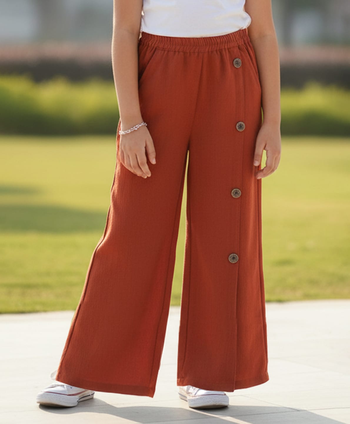 Cutiekins Cotton Lycra Woven Buttons Detailed Trousers - Orange-picture-28