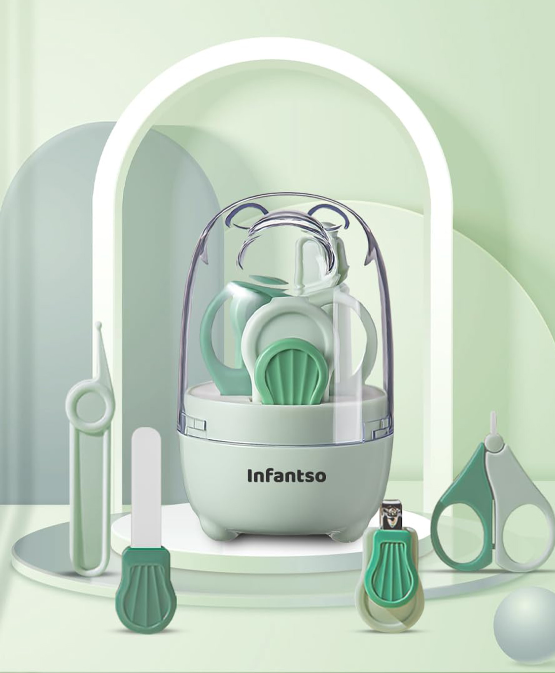 Infantso 4-in-1 Baby Grooming Kit for Newborns & Toddlers Baby-Safe Rounded Edges | Compact Travel Case -Green-image-14