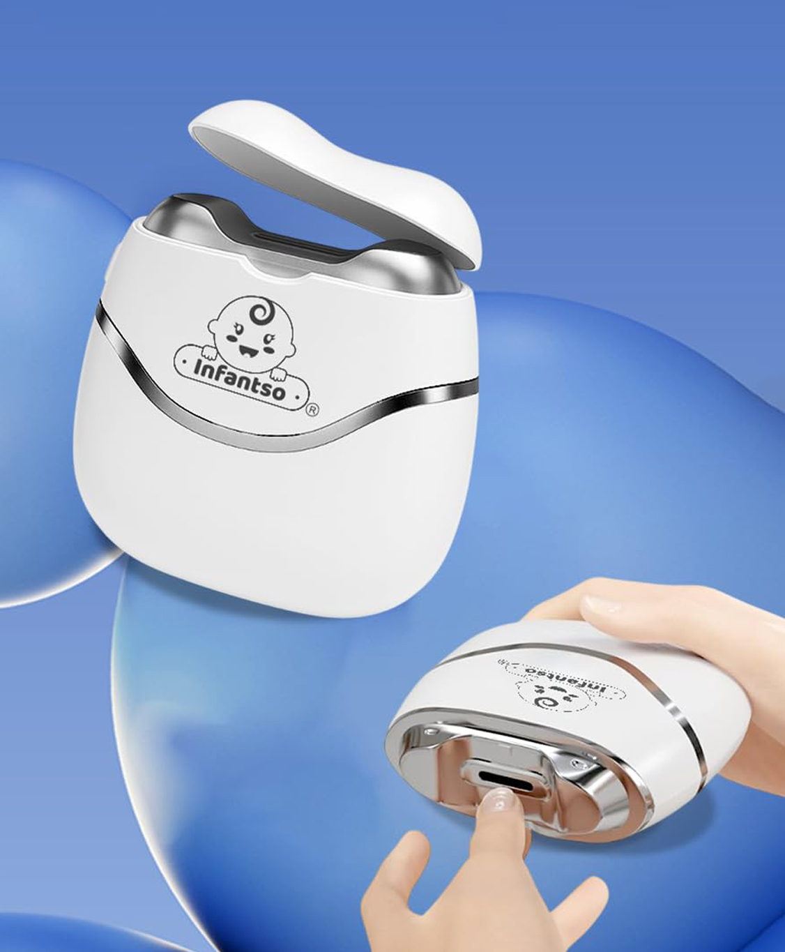 Infantso TRIMSY Electric Baby Nail Trimmer for Newborns to All Age Skin Friendly & Safest Nail Clipper with Cleaning Brush -White-picture-21