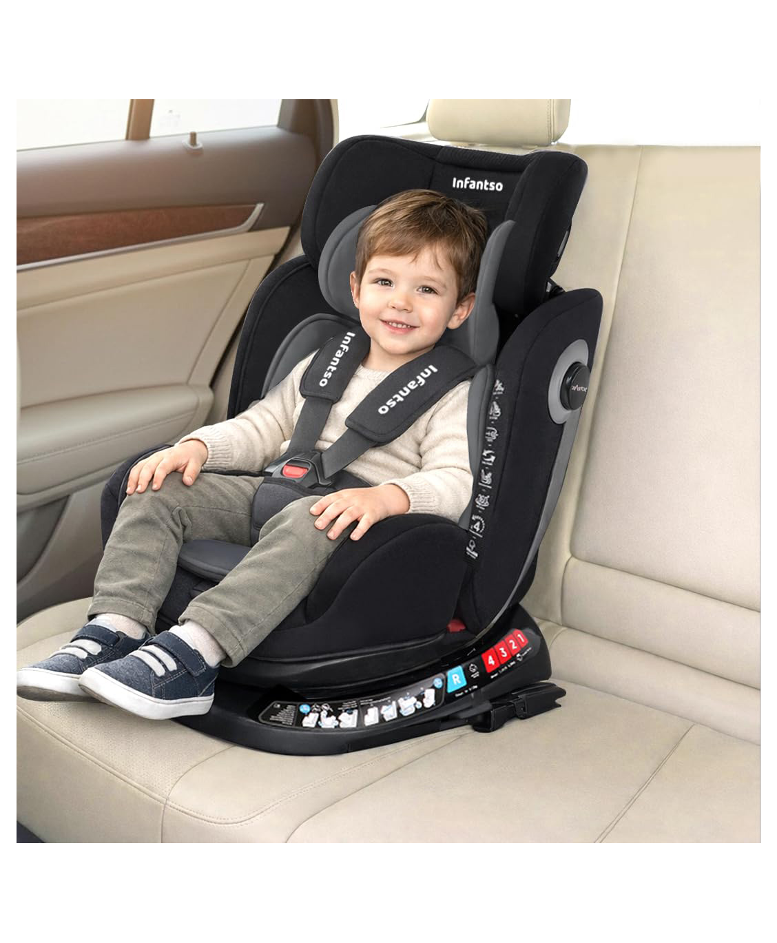 Infantso RIDE-ON - ISOFIX 360° Rotating Recliner Baby Car Seat with 3-Point Safety Harness -Grey