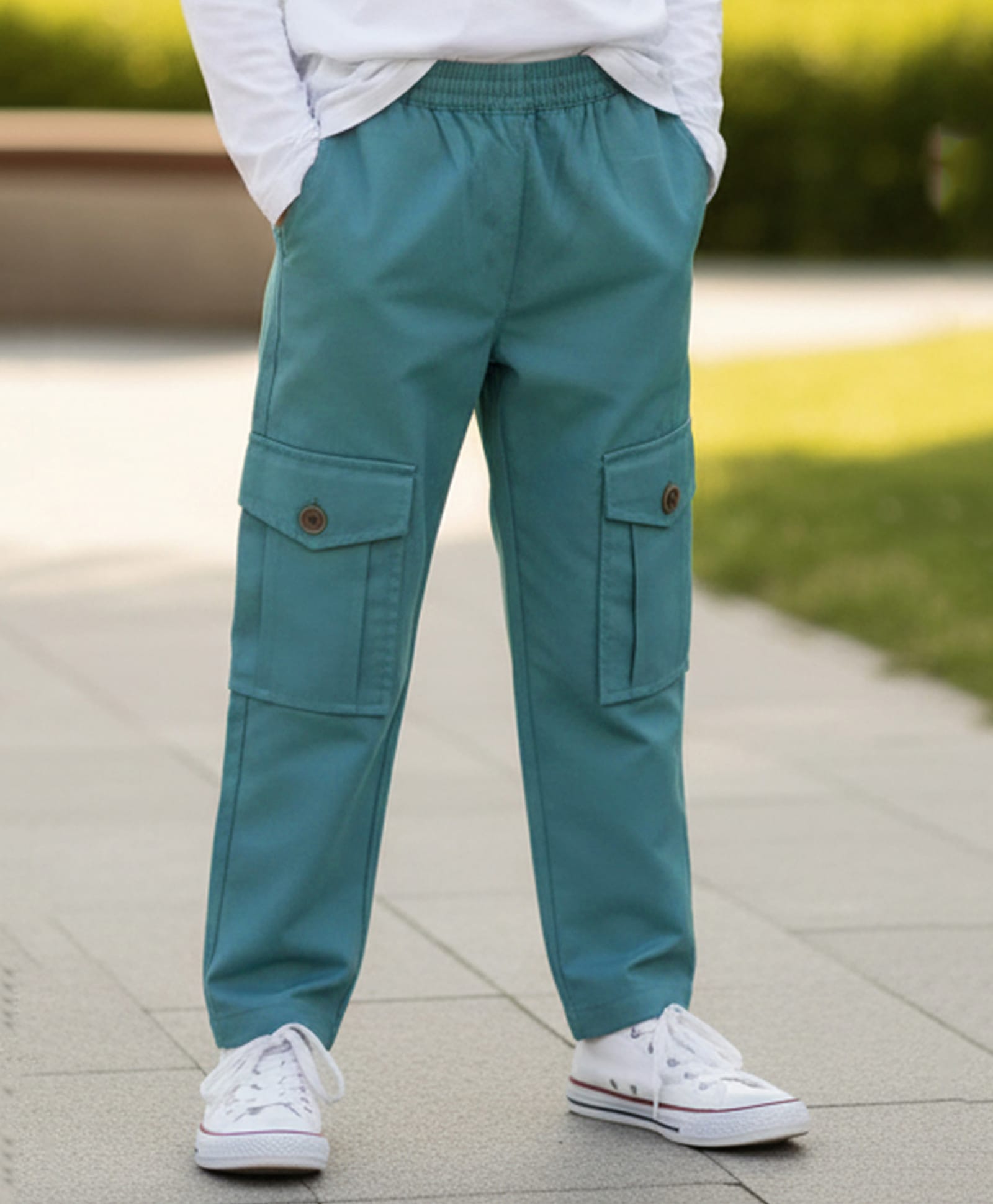 Cutiekins Woven Solid Cargo Pant - Teal Blue-picture-20