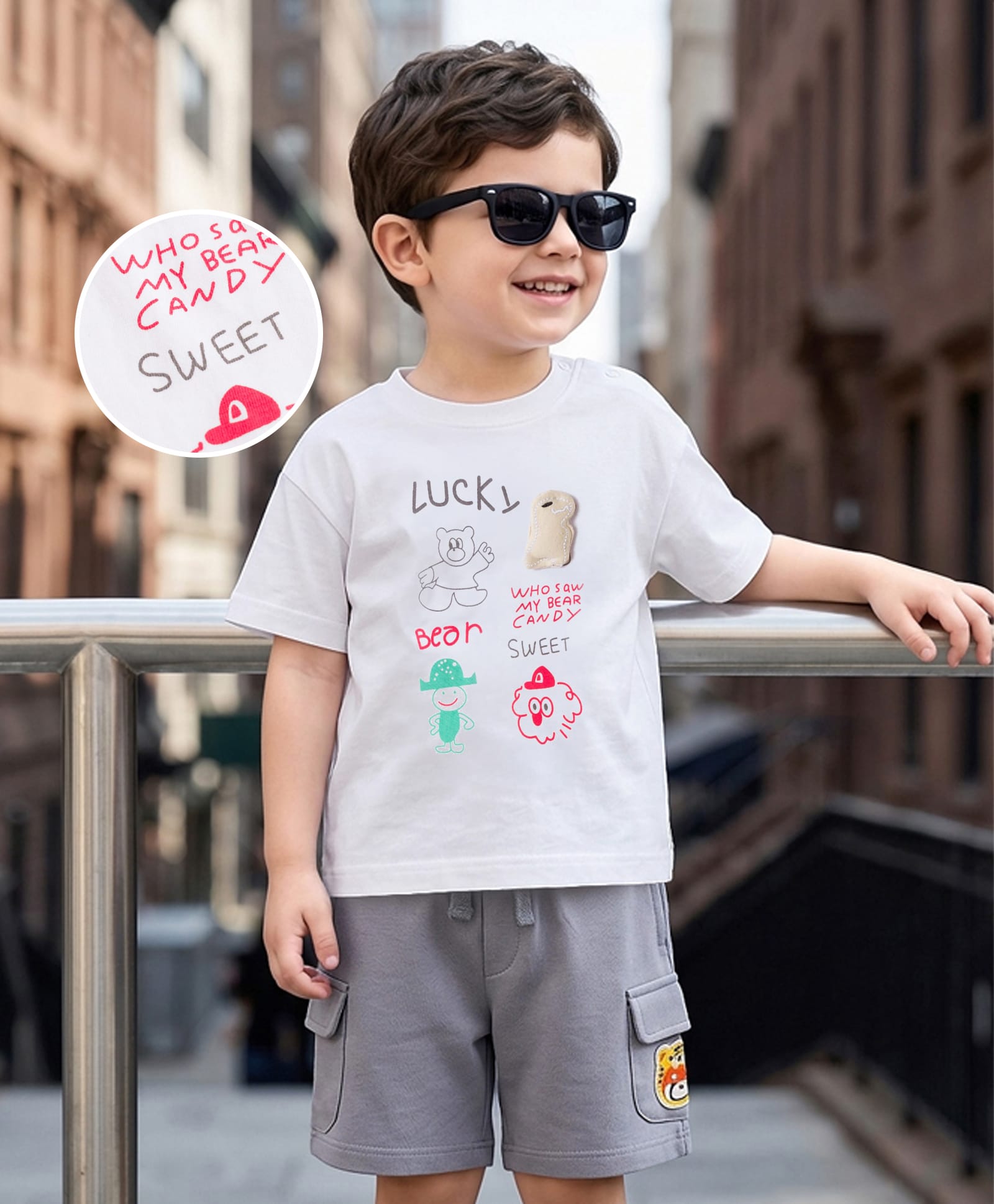Mark & Mia Cotton Knit Half Sleeves Oversized Animal Printed T-Shirt & Shorts Set - Multicolor-image-16