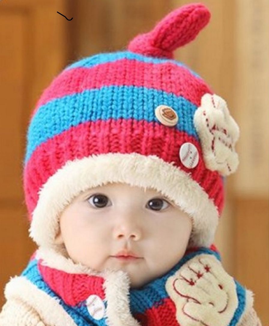 Flaunt Chic Winter Woolen Star Cap With Scarf - Rose Red & Blue-image-29