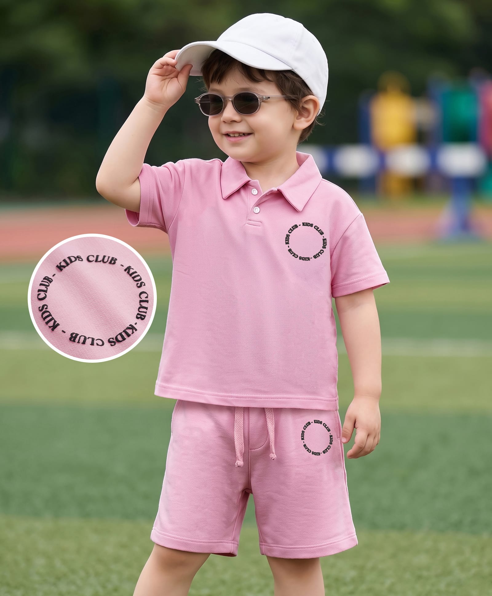 Mark & Mia Cotton Knit Half Sleeves Oversized Polo T-Shirt & Shorts Co-ord Set with Text Print - Pink-image-18
