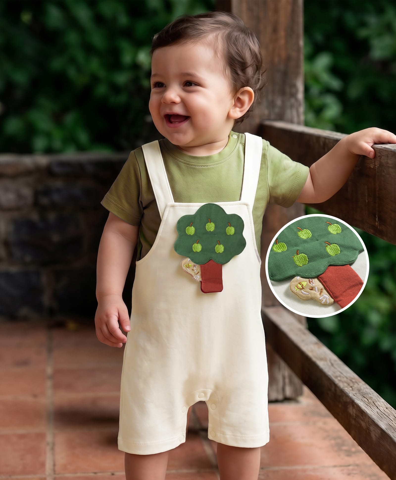 Mark & Mia Cotton Knit Half Sleeves Romper with Tree Applique - Multicolor-image-23