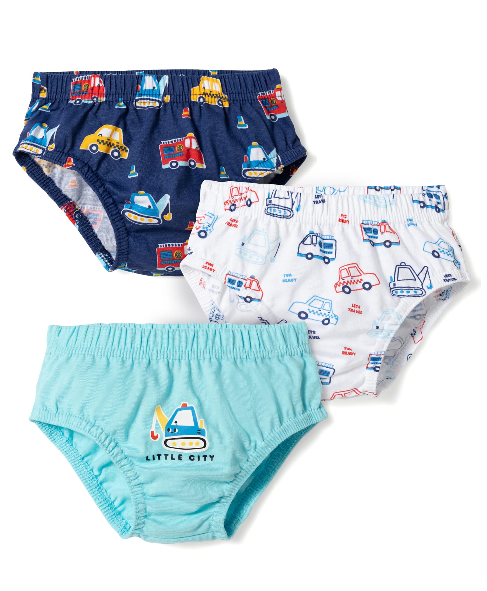 Babyhug 100% Cotton Knit Antibacterial Vehicle Printed Briefs Pack of 3 - Blue Navy & White-image-26