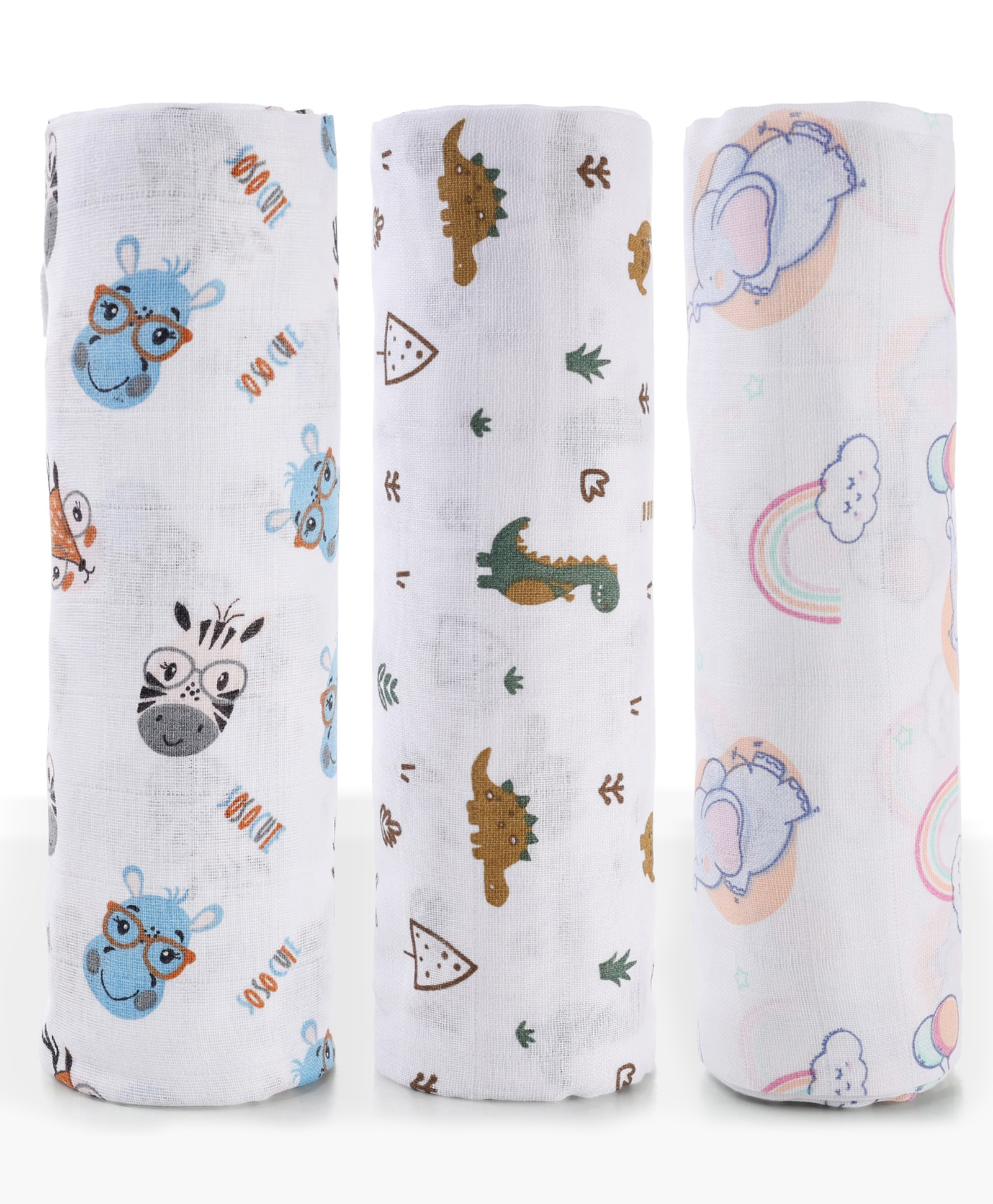 Zoe 100% Cotton Muslin Swaddle Wrap Multipurpose, Forest Buddy Friends Print Pack of 3 -Multicolour-image-15