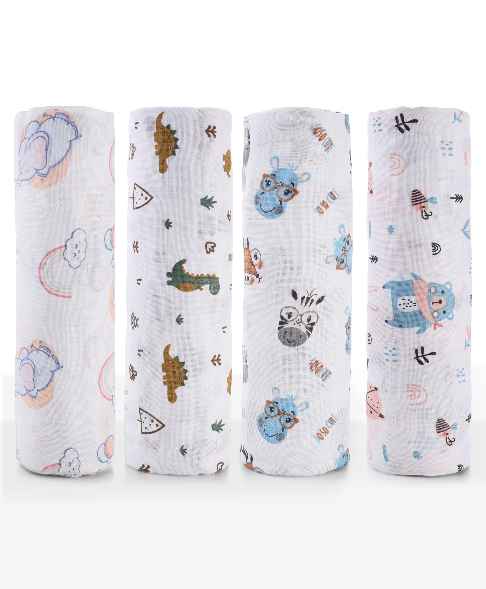 Zoe 100% Cotton Muslin Swaddle Wrap Multipurpose, Forest Buddy Friends Print Pack of 4 -Multicolour-image-17