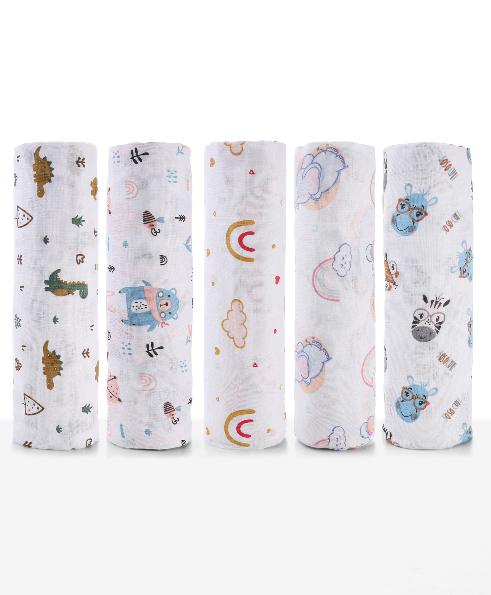 Zoe 100% Cotton Muslin Swaddle Wrap Multipurpose, Forest Buddy Friends Print Pack of 5 -Multicolour-image-13