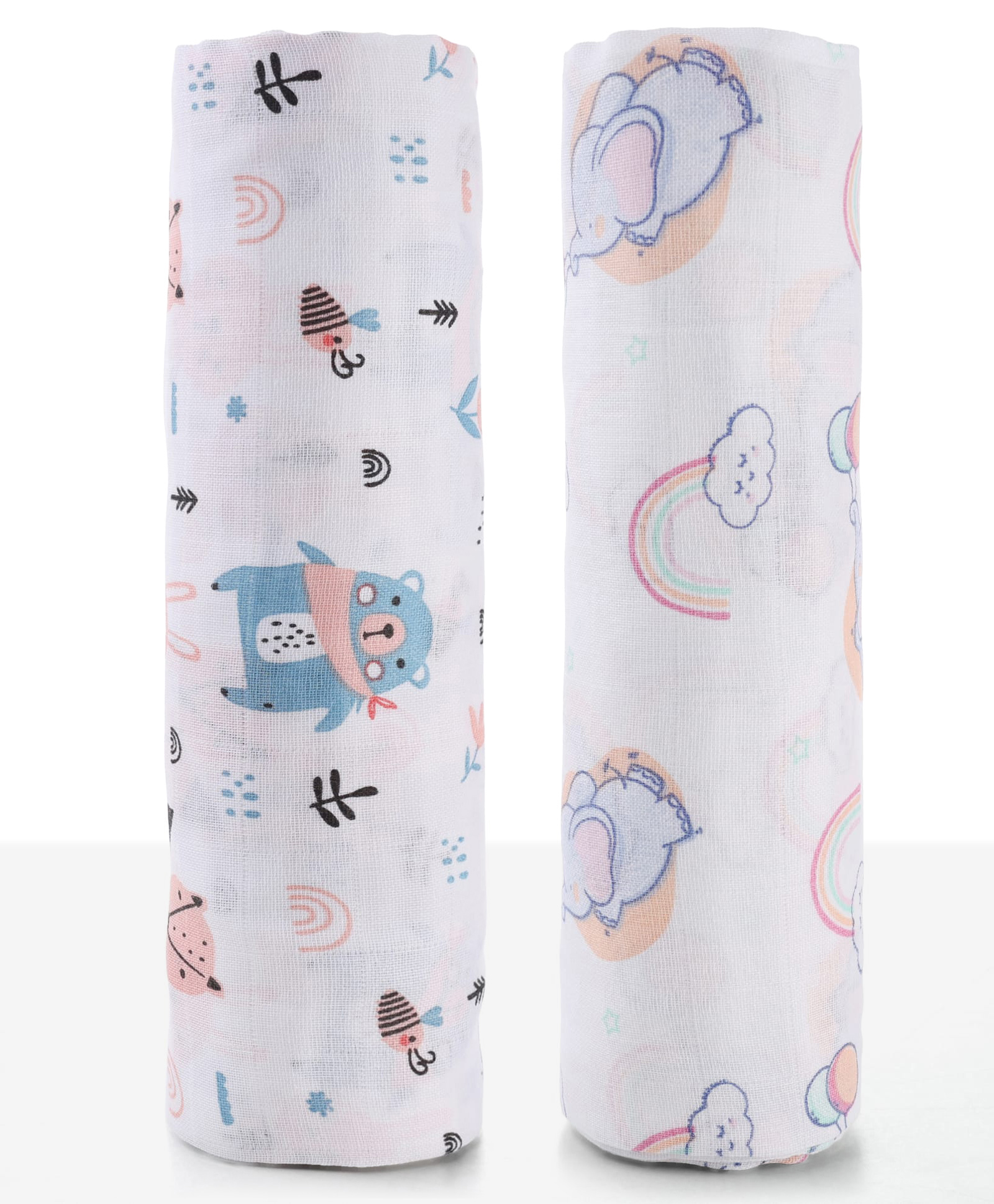 Zoe 100% Cotton Muslin Swaddle Wrap Multipurpose, Forest Buddy Friends Print Pack of 2 -Multicolour-image-9