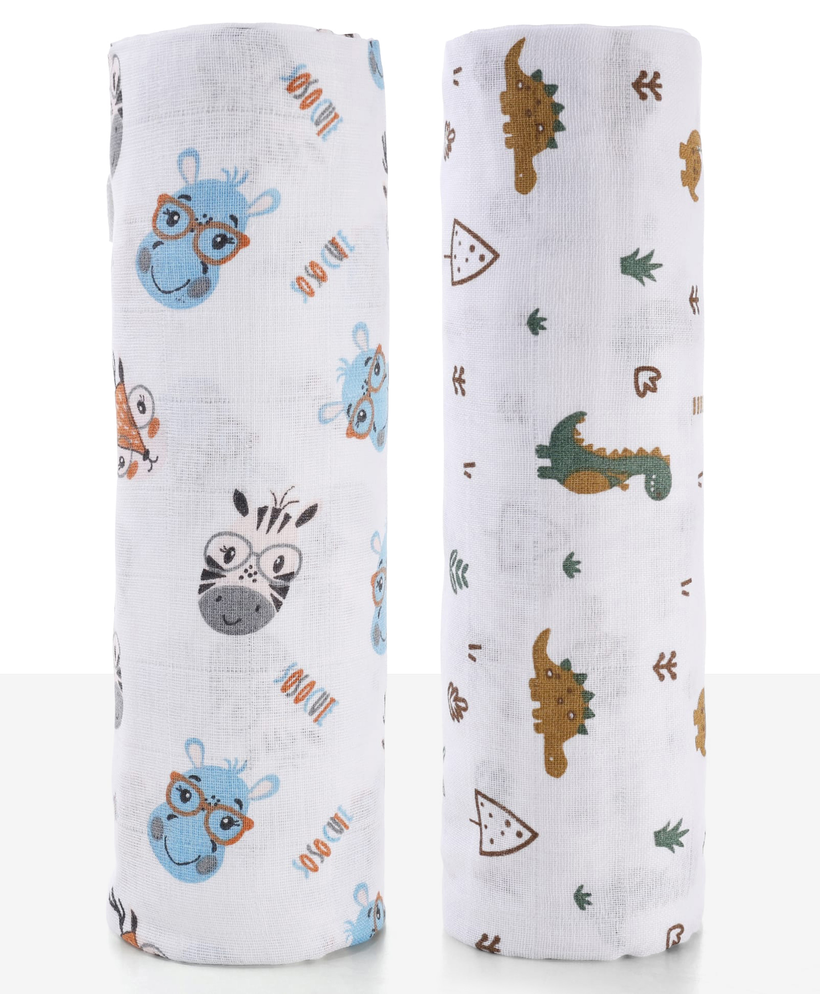Zoe 100% Cotton Muslin Swaddle Wrap Multipurpose, Bear & Elephant Print Pack of 2 -Multicolour-picture-39