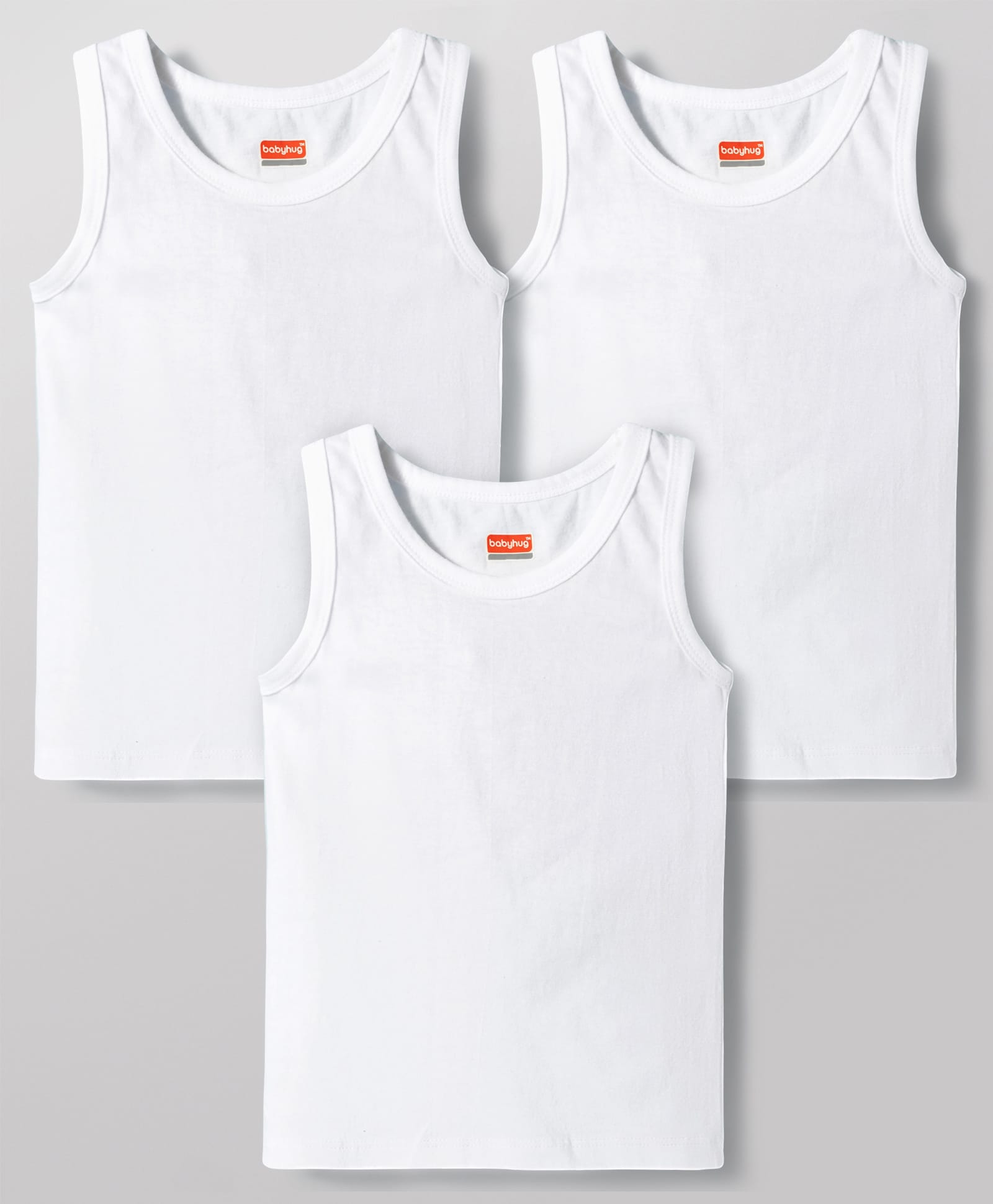 Babyhug 100% Organic Cotton Knit Sleeveless Solid Colour Vests Pack of 3 - White-picture-29