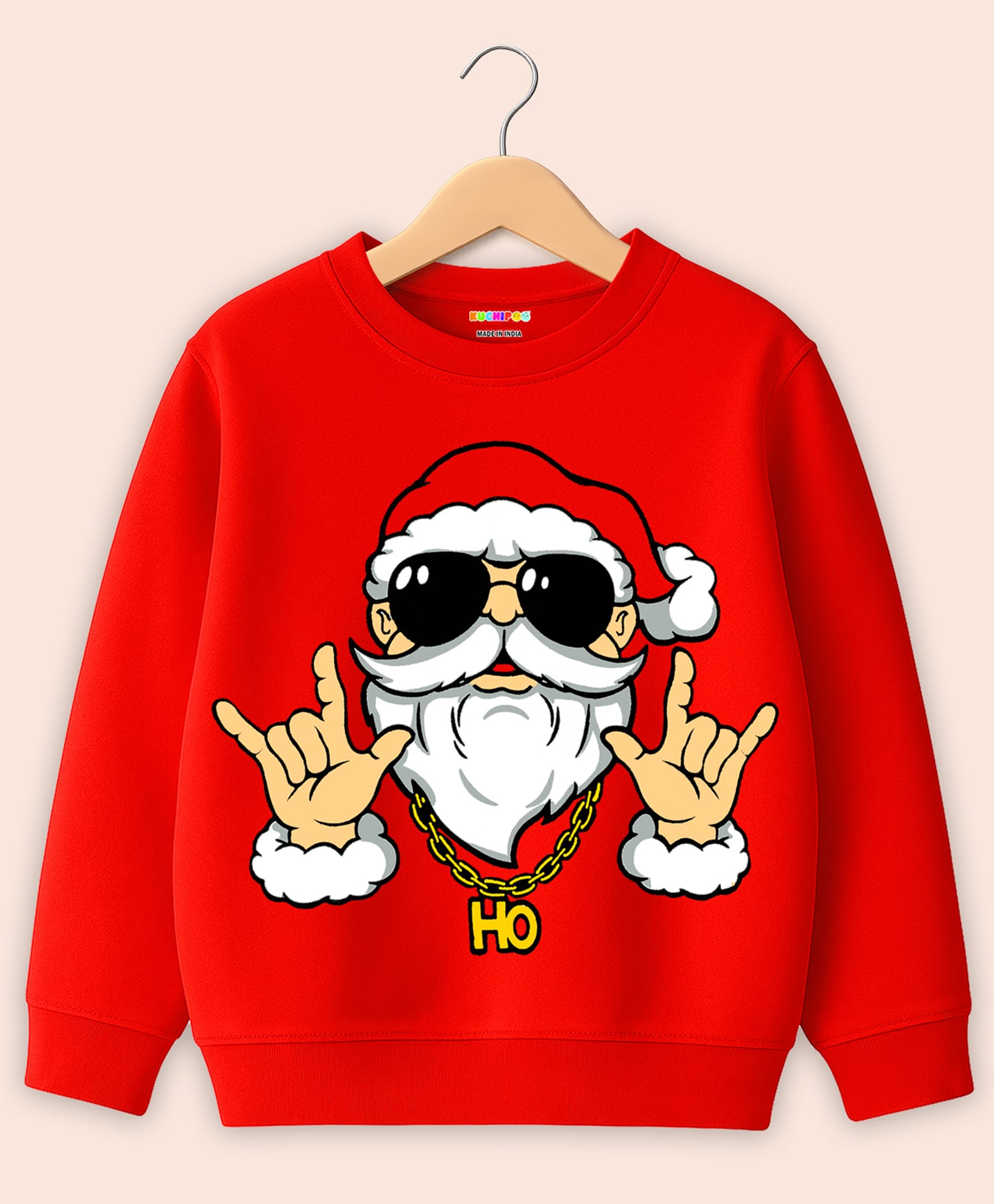 KUCHIPOO Fleece Knit Full Sleeves Cool Santa Printed Winter Sweatshirt - Red-picture-33