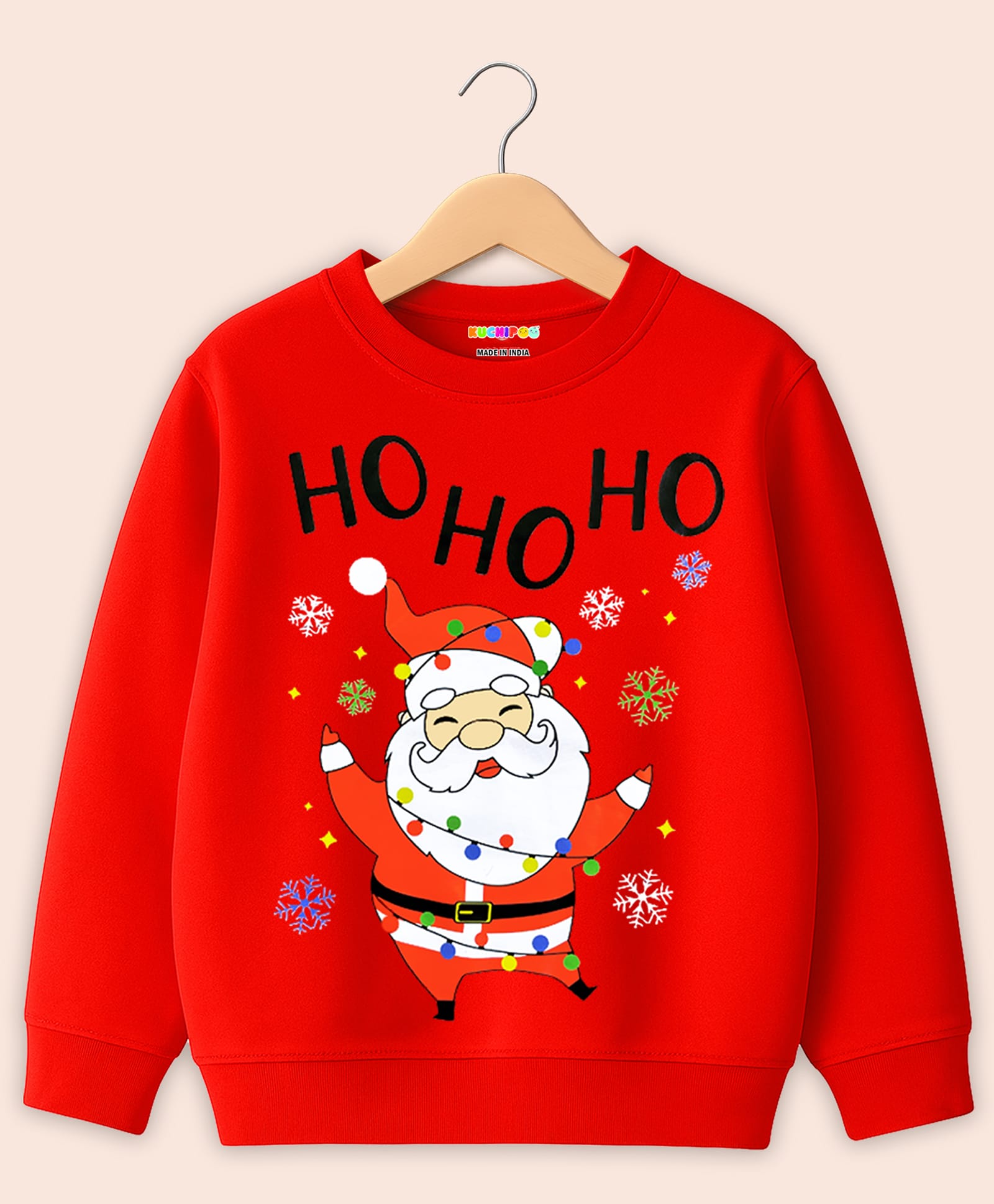 KUCHIPOO Fleece Knit Full Sleeves Dancing Santa Printed Winter Sweatshirt - Red-picture-38
