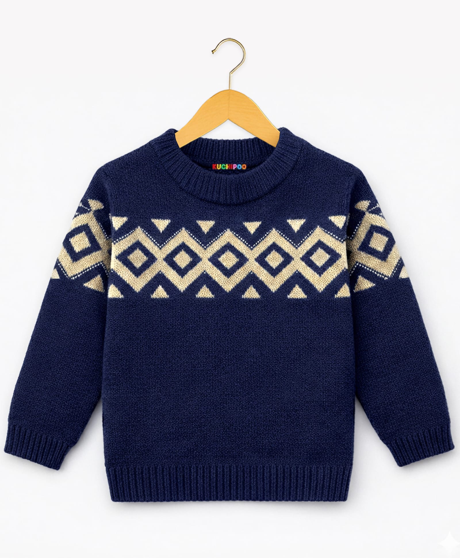KUCHIPOO Fleece Knit Full Sleeves Placement Geometric Designed Winter Sweatshirt - Navy Blue-picture-13