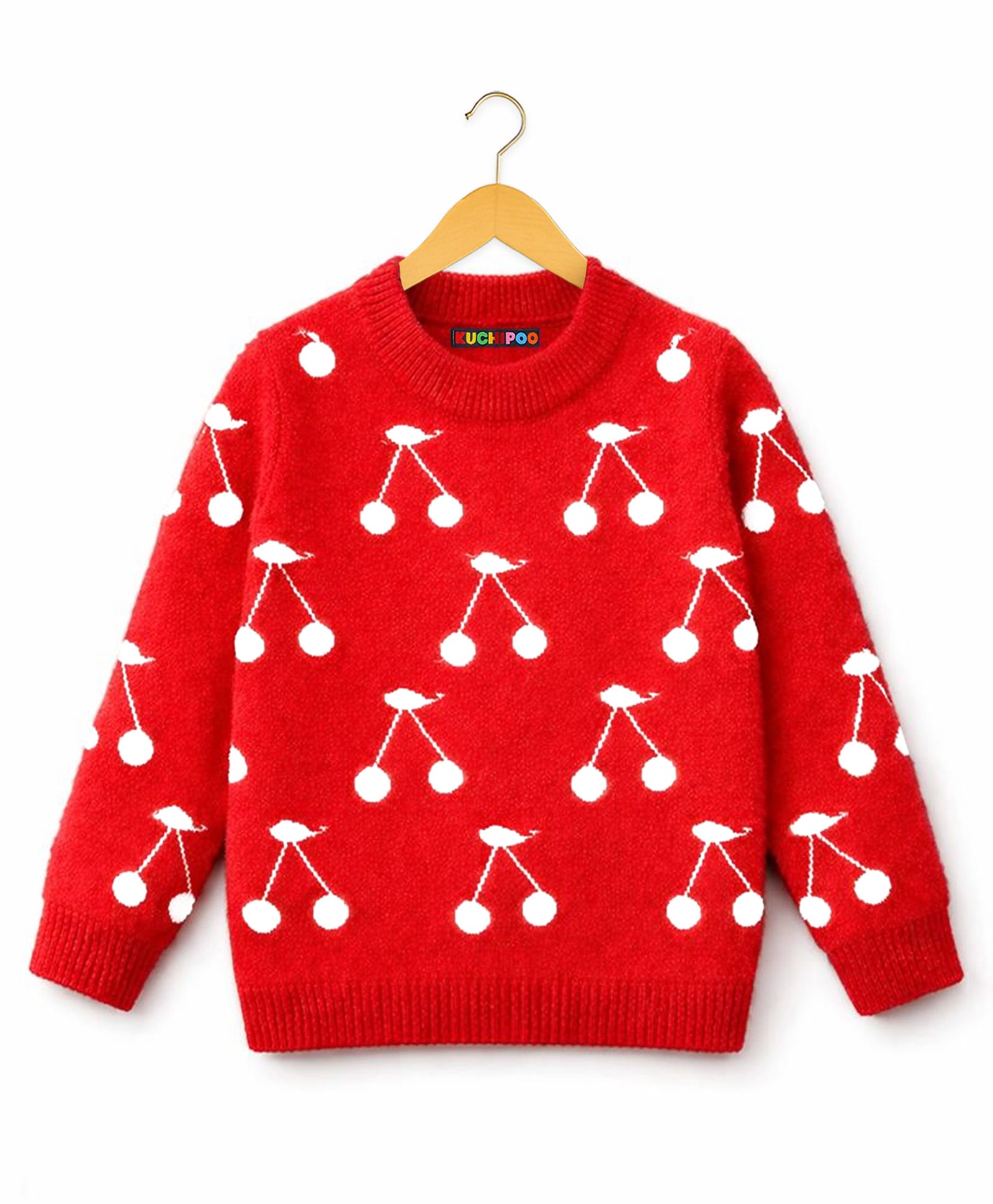 KUCHIPOO Fleece Knit Full Sleeves Cherries Designed Winter Sweatshirt - Red-picture-39