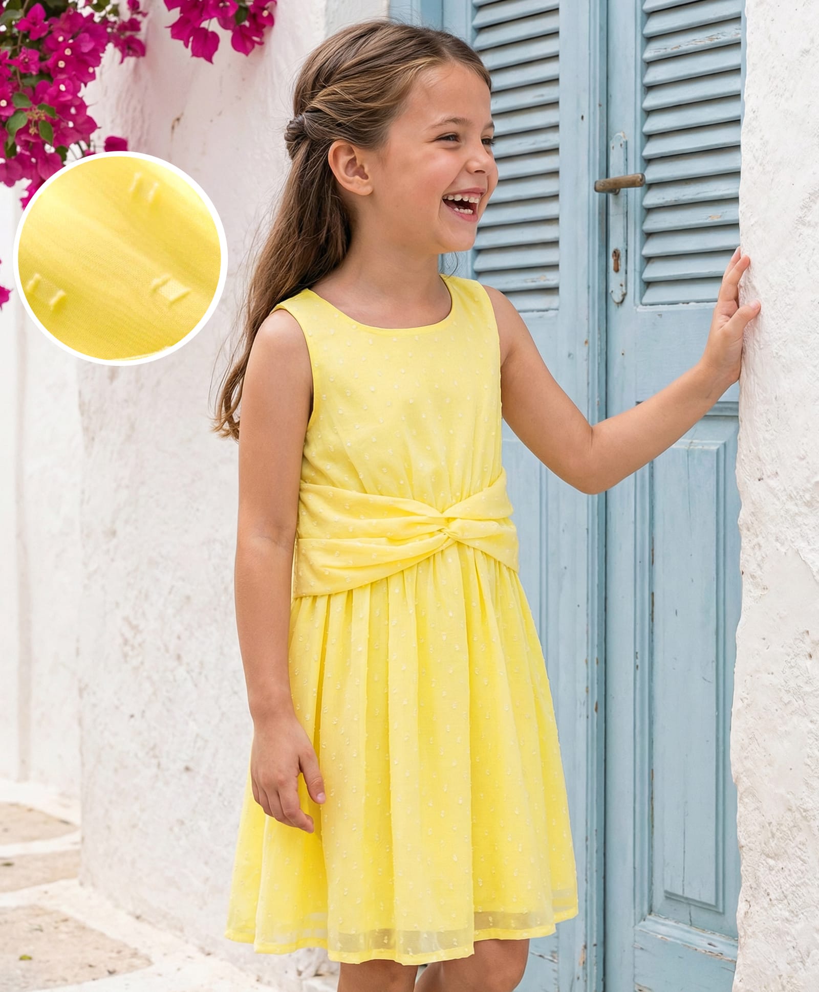Hola Bonita Woven Sleeveless Solid Color Dress with Belt - Yellow-image-47