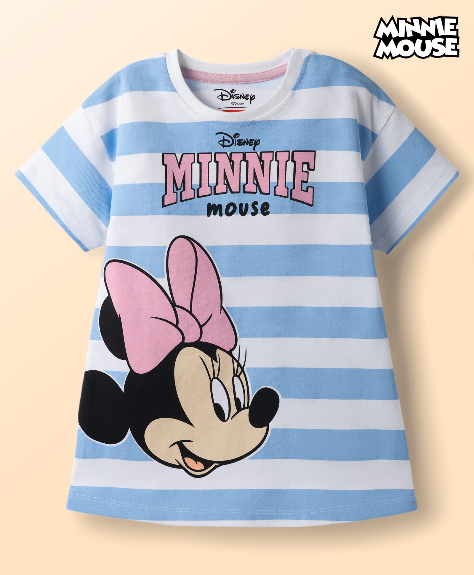 Babyhug Disney 100% Cotton Knit Half Sleeves Striped Nighty With Minnie Mouse Graphic - Multi Color-image-40