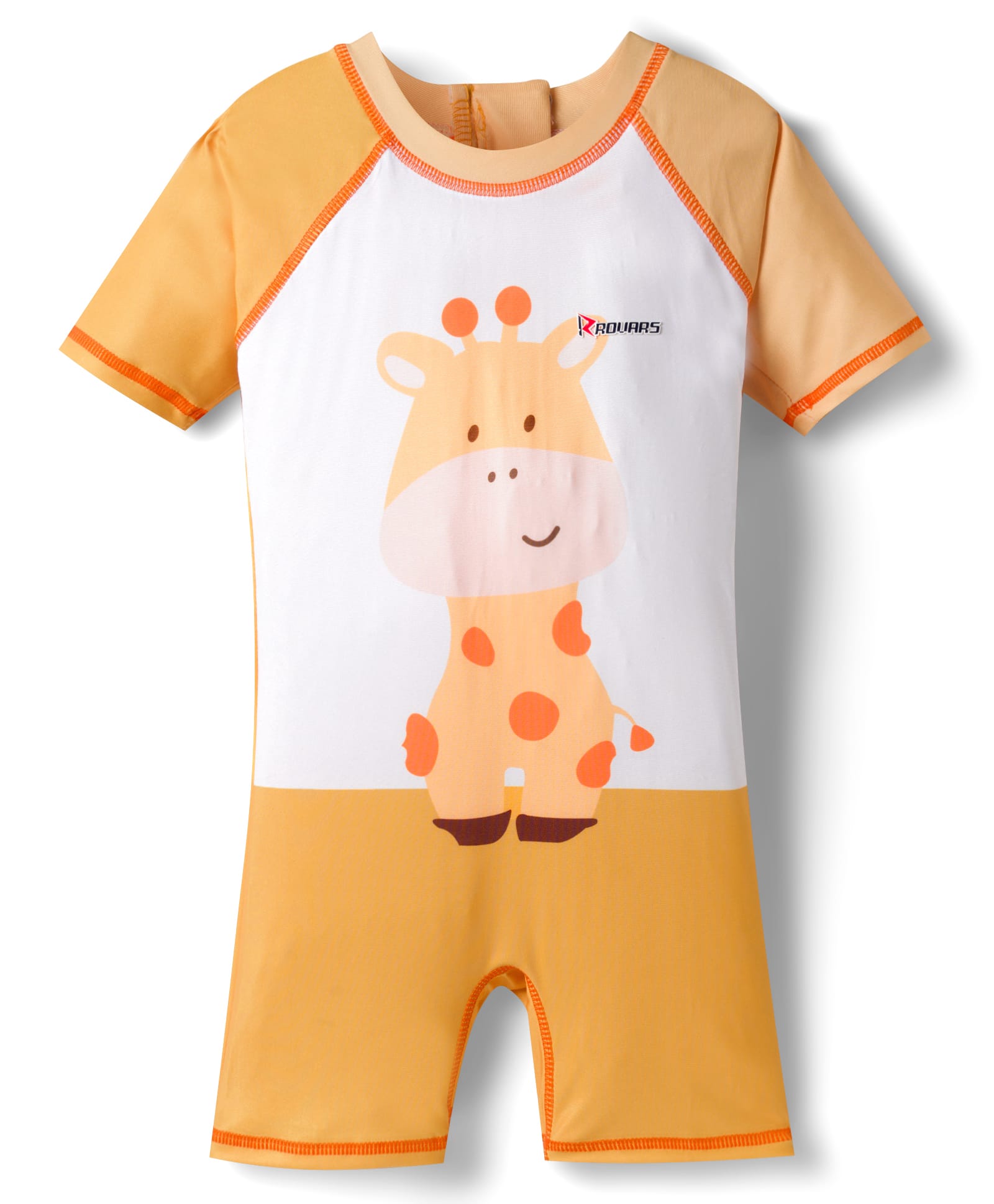 ROVARS Half Raglan Sleeves Legged Swimsuit With Giraffe Print - White & Yellow-picture-33