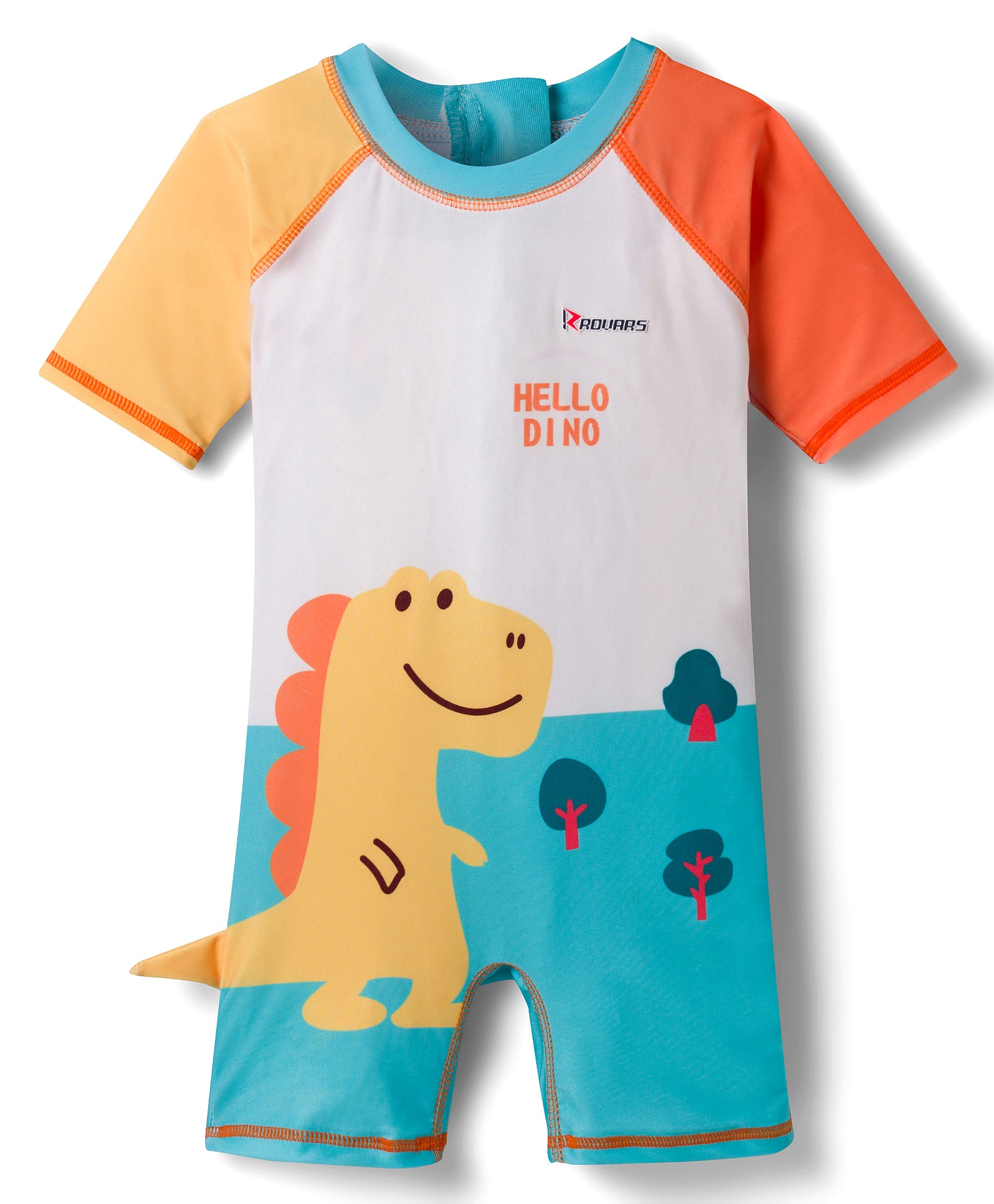 ROVARS Half Raglan Sleeves Legged Swimsuit With Dino & Tree Print - Multicolor-picture-12