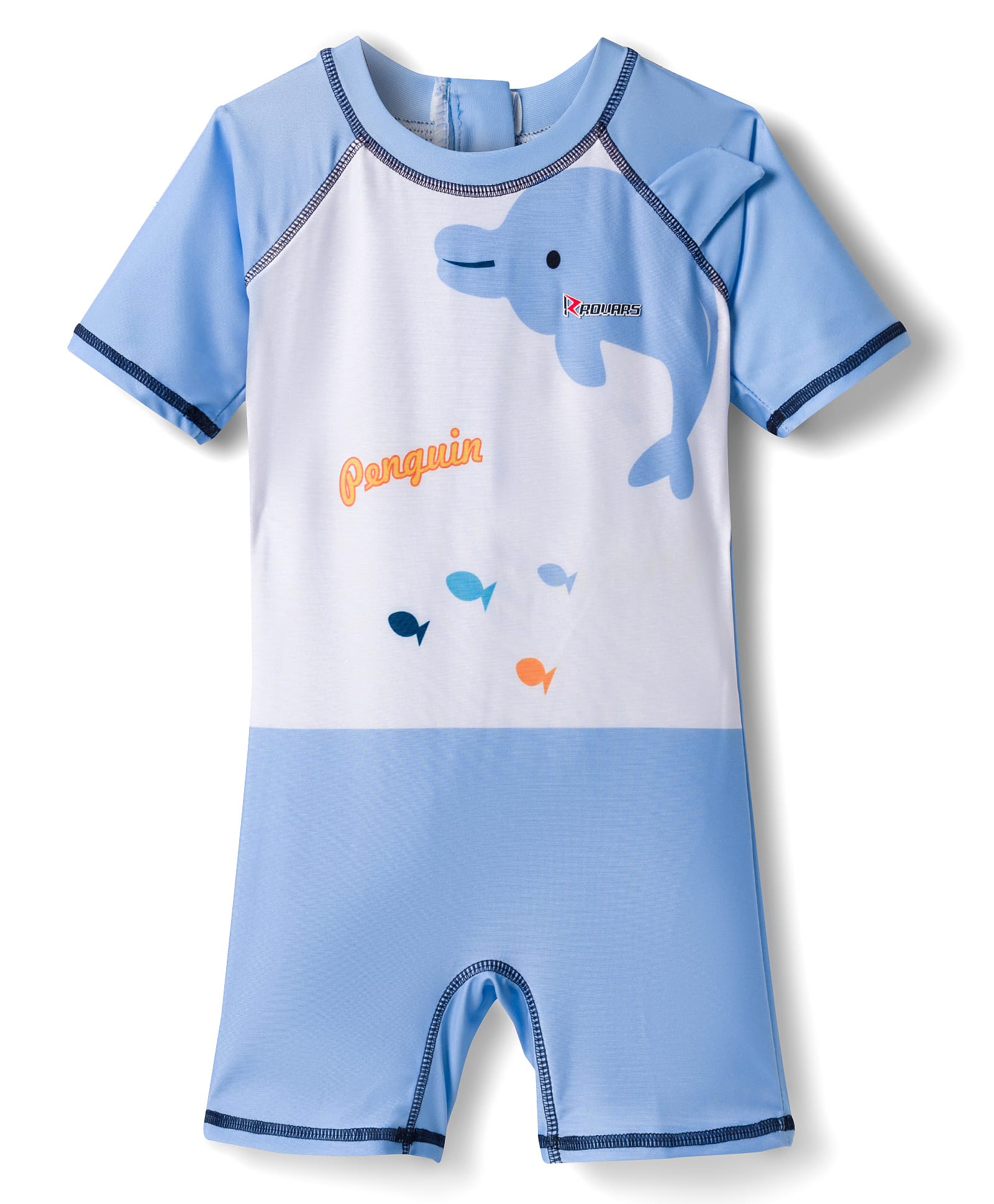 ROVARS Half Raglan Sleeves Legged Swimsuit With Dolphin Print - Multicolor-picture-0