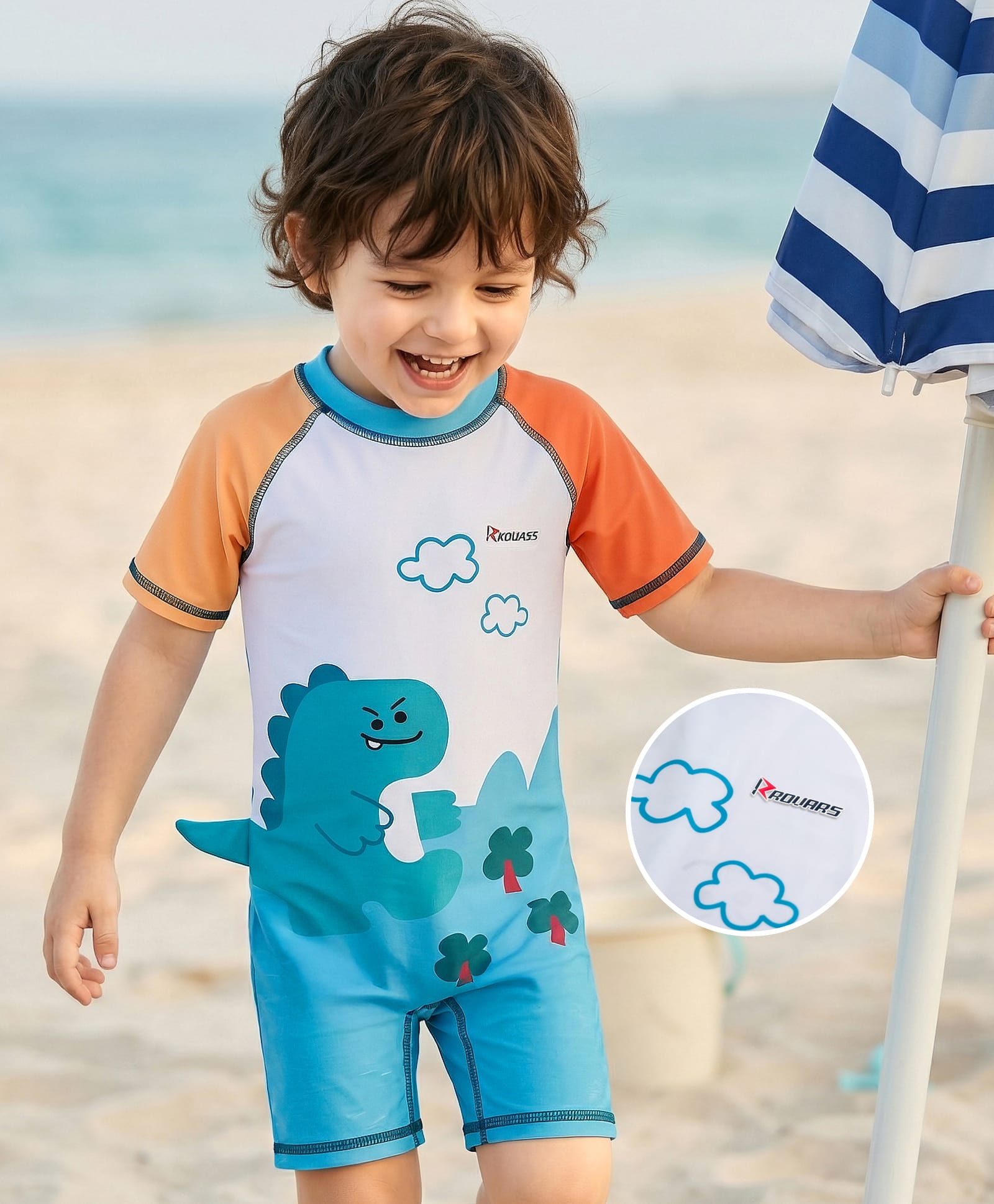 ROVARS Half Raglan Sleeves Legged Swimsuit With Dino Print - Multicolor-picture-20