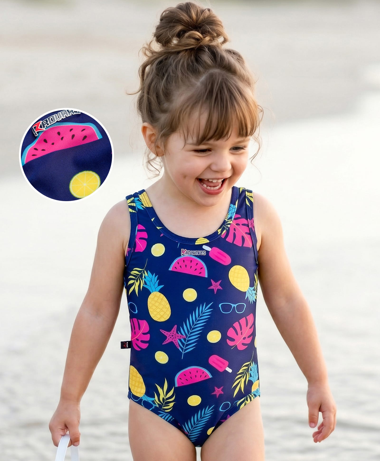ROVARS Sleeveless V Cut Swimsuit With Tropical Print - Blue-picture-36