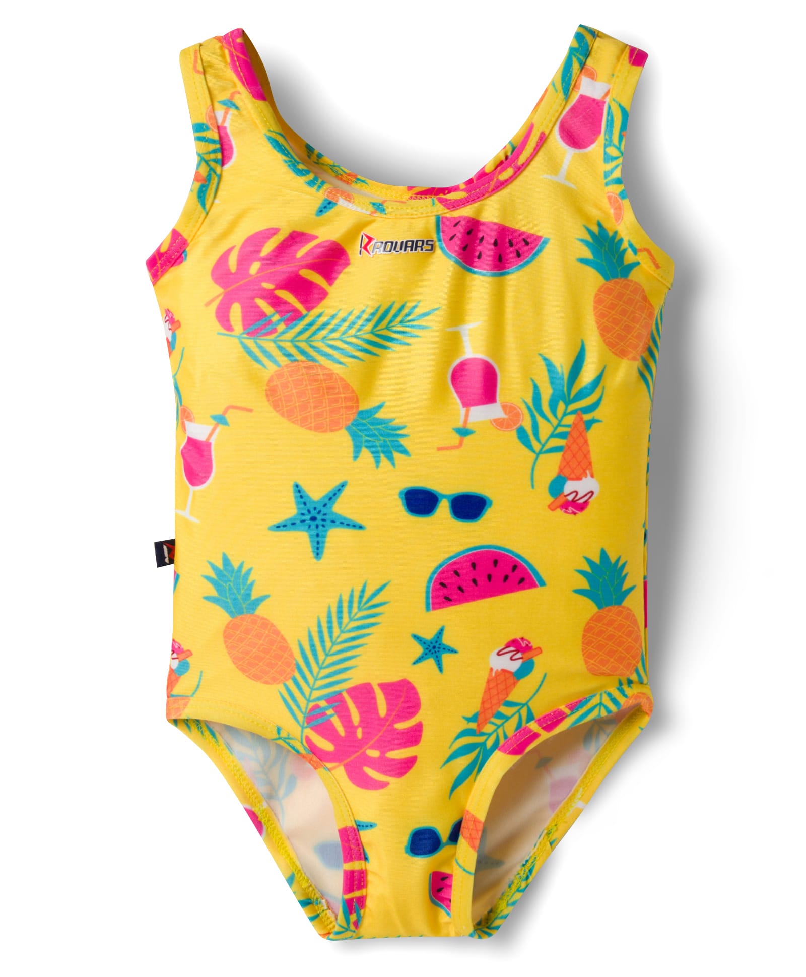 ROVARS Sleeveless V Cut Swimsuit With Tropical Print - Yellow-image-21