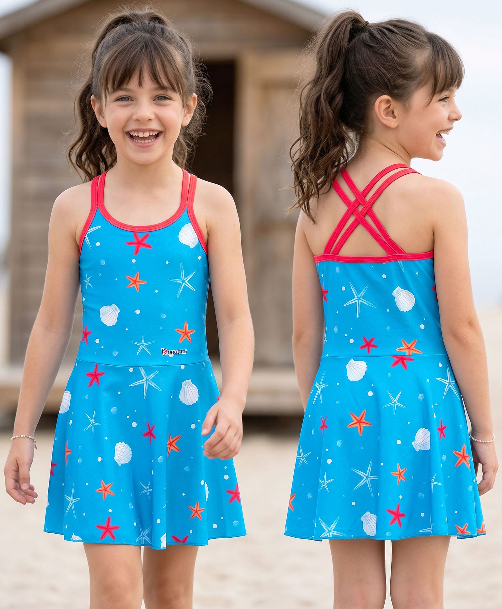 ROVARS Sleeveless Frock Swimsuit with Sea Life Print - Sky Blue-image-32