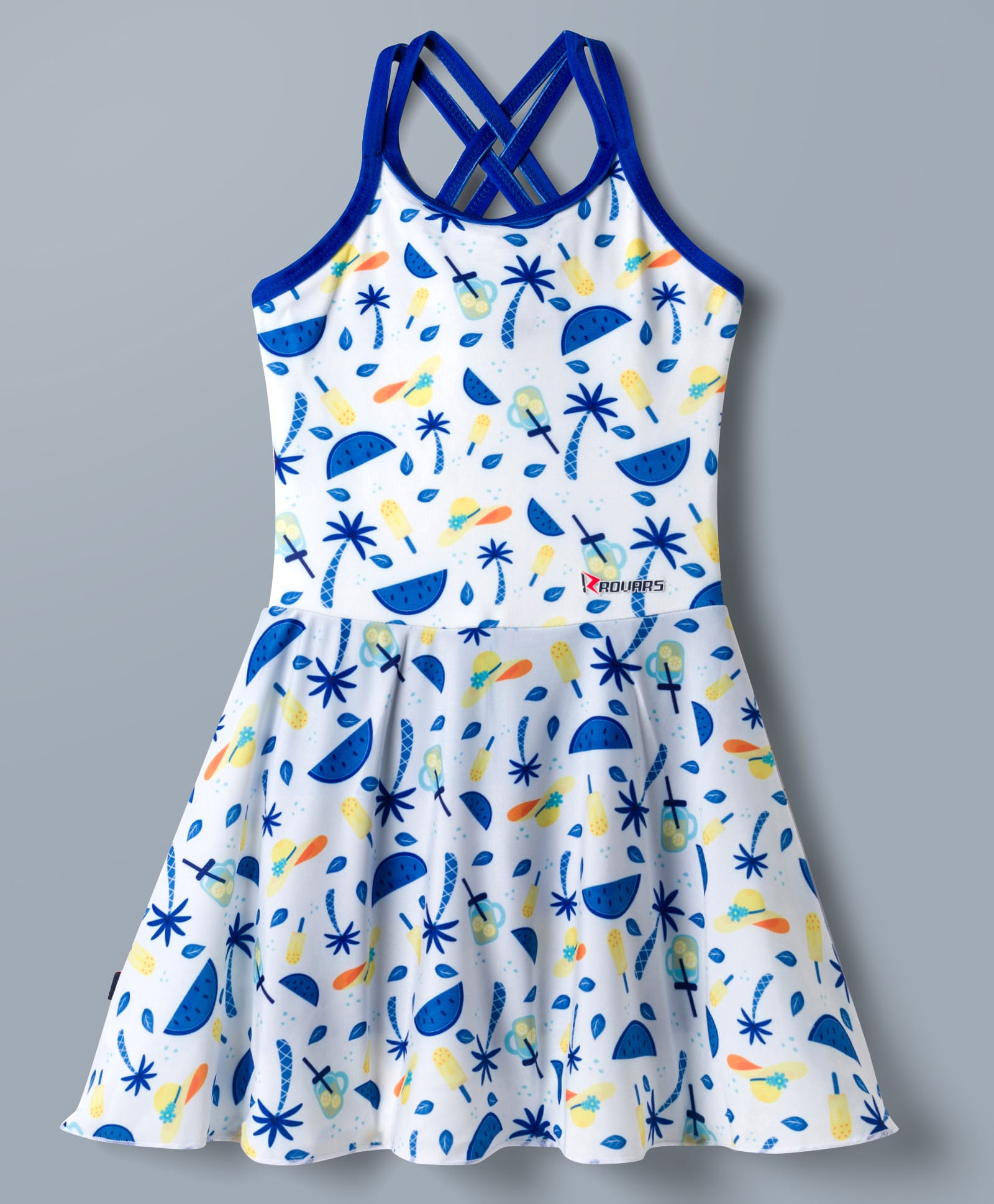 ROVARS Half Raglan Sleeves Frock Swimsuit With Tropical Print - White-picture-4